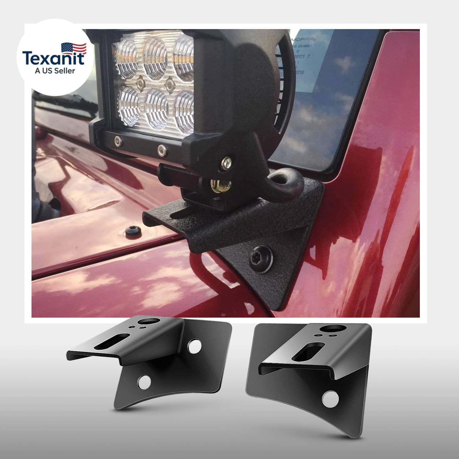 – 90026B 2PCS Jeep JK A-Pillar Windshield Hinge Mounting Brackets for Offroad LE