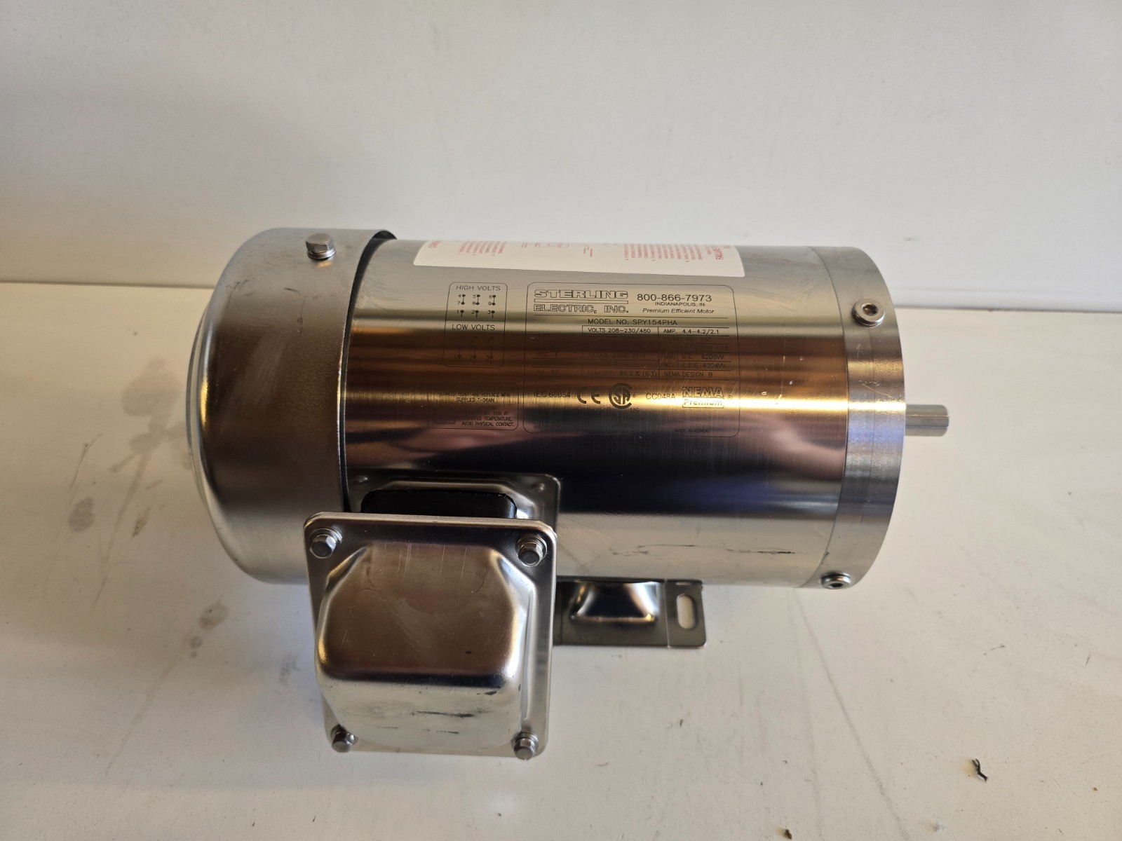 NOS! STERLING ELECTRIC NEMA PREMIUM 1.5HP STAINLESS STEEL MOTOR SPY154PHA