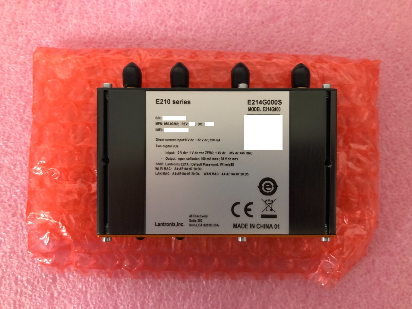Lantronix E214G000S Router AT&T, T-MOBILE North America LTE CAT-1 E210 Series