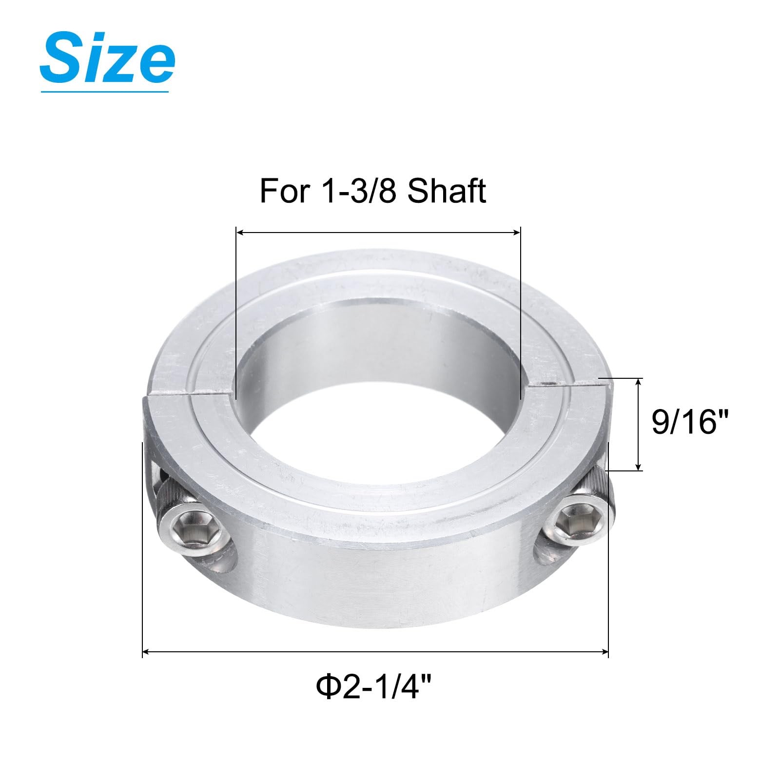 uxcell Double Split Clamp-On Shaft Collar for 1-3/8″ Shaft, Silver Tone