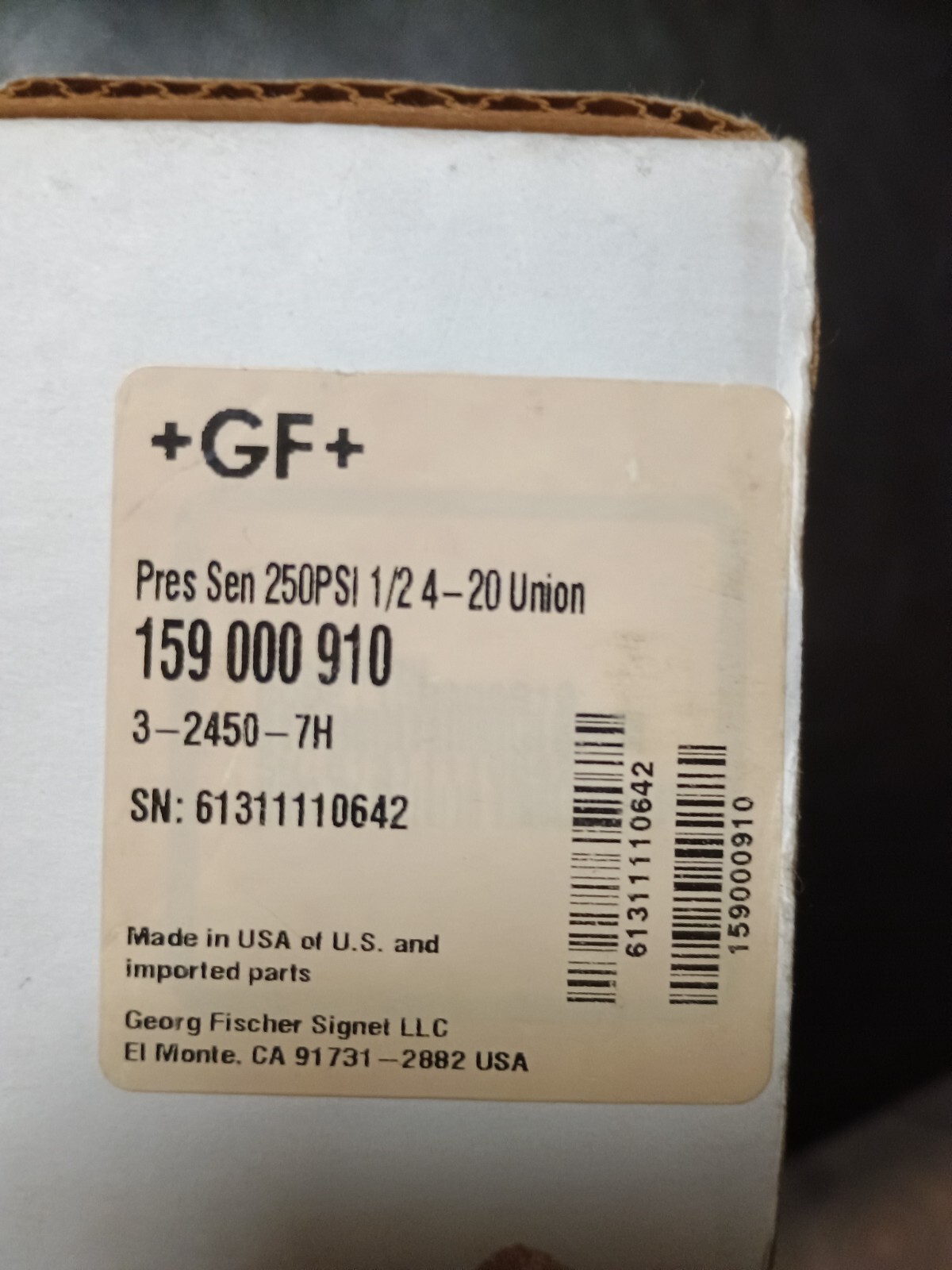 Brand New!!! 3-2450-7H GEORG FISCHER Signet 2450 Pressure Sensor 0-250psi