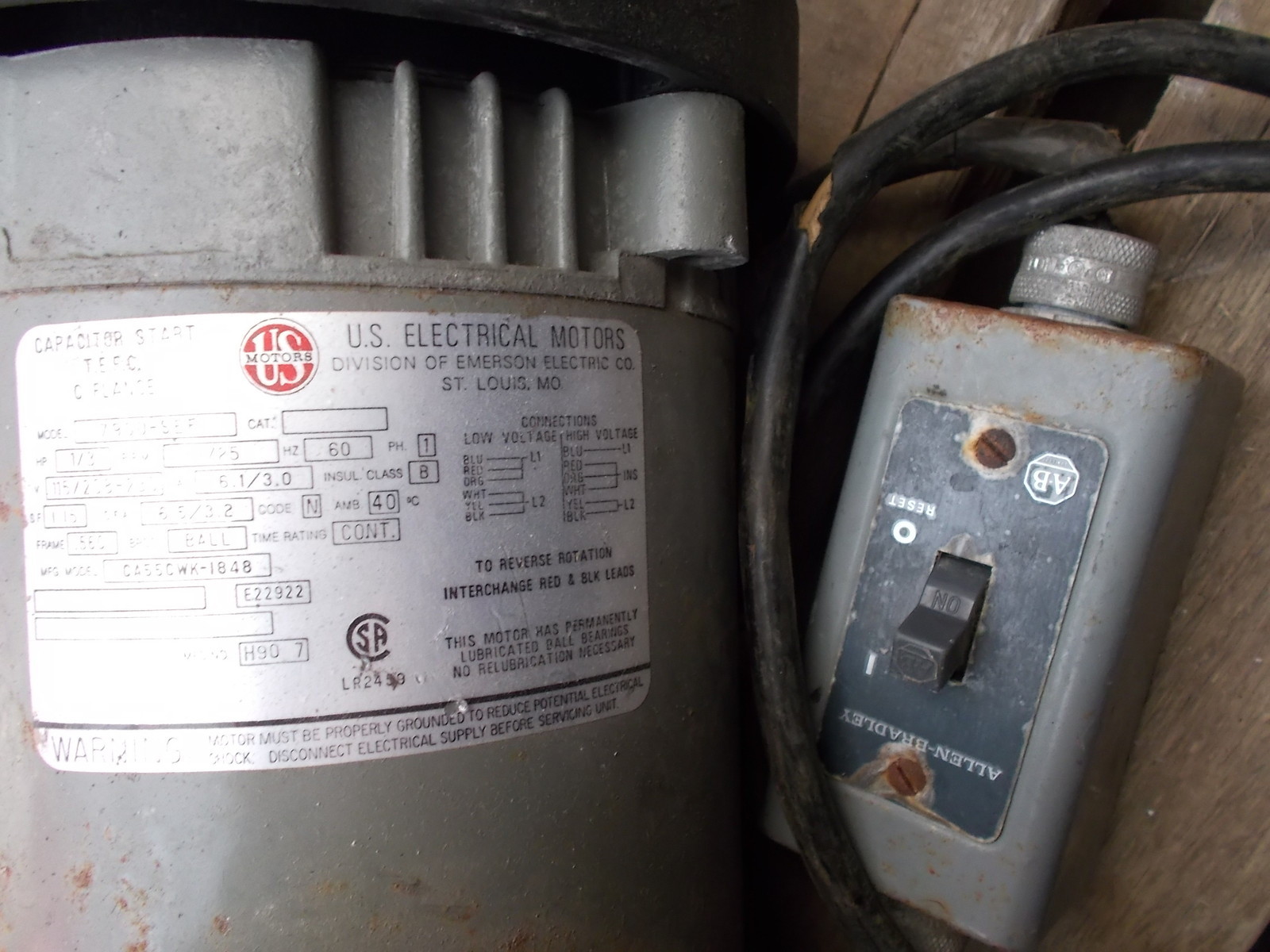 US Electrical Motors 7900-SEF with Allen Bradley Reset Switch *FREE SHIPPING*