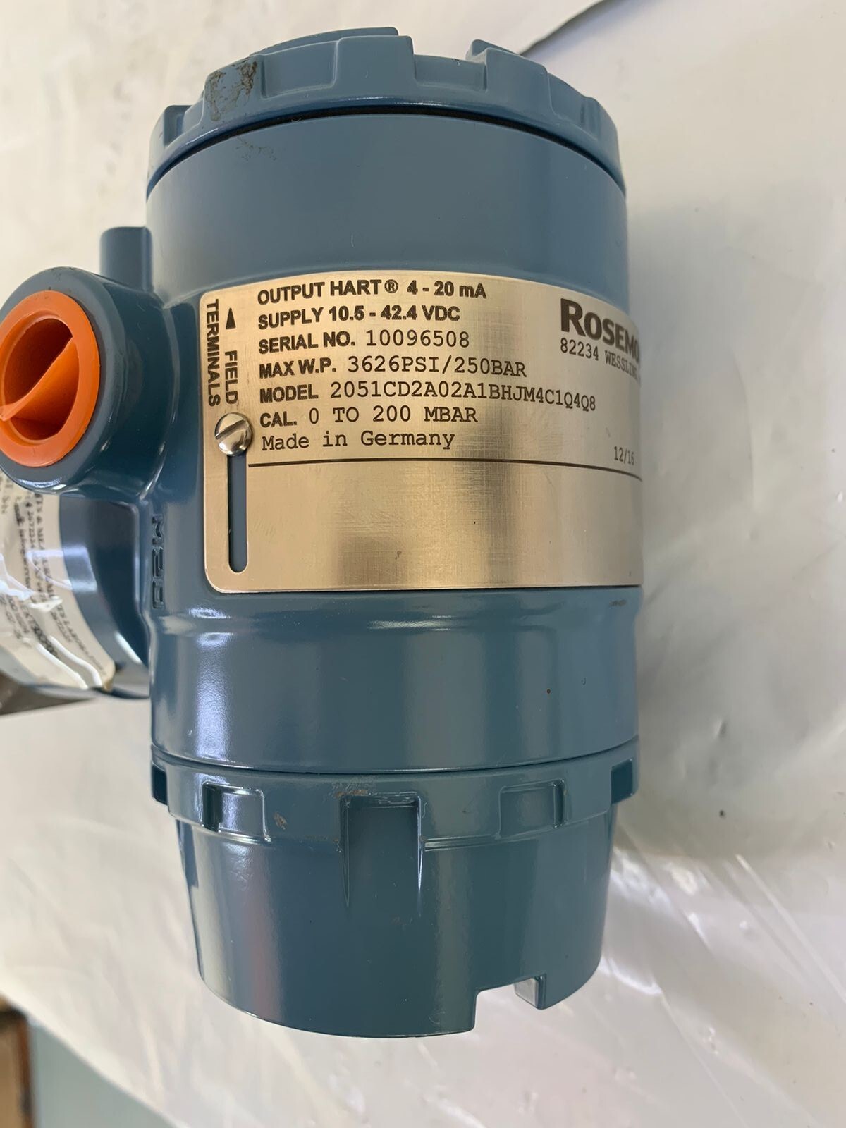 Rosemount / 2051 Pressure Transmitter / HART / WP 3626PSI-250BAR / Cal.0-200MBAR