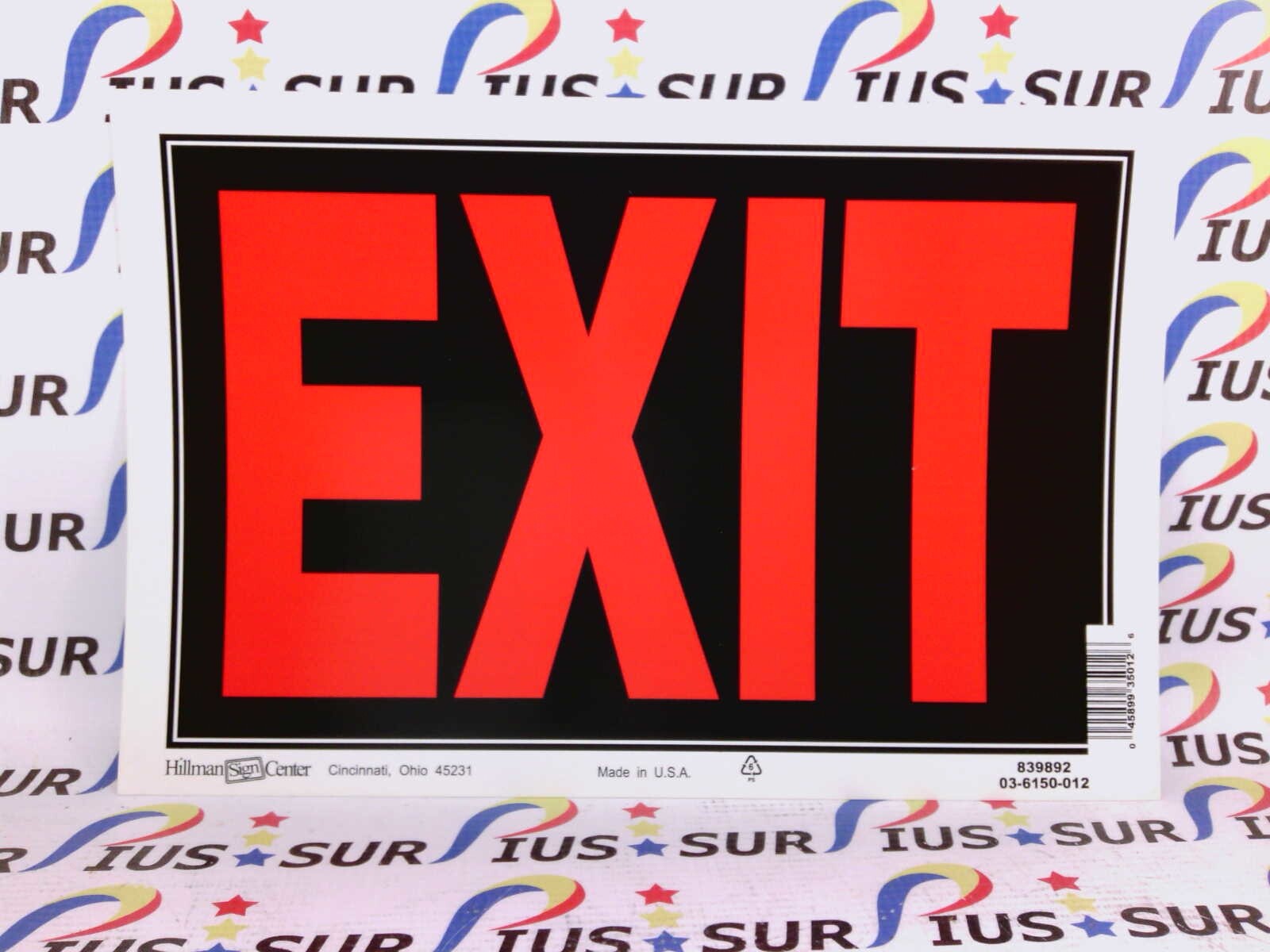 NSOP Hillman Group 8″ x 12″ Plastic Exit Sign Red Black White 839892 03-6150-012