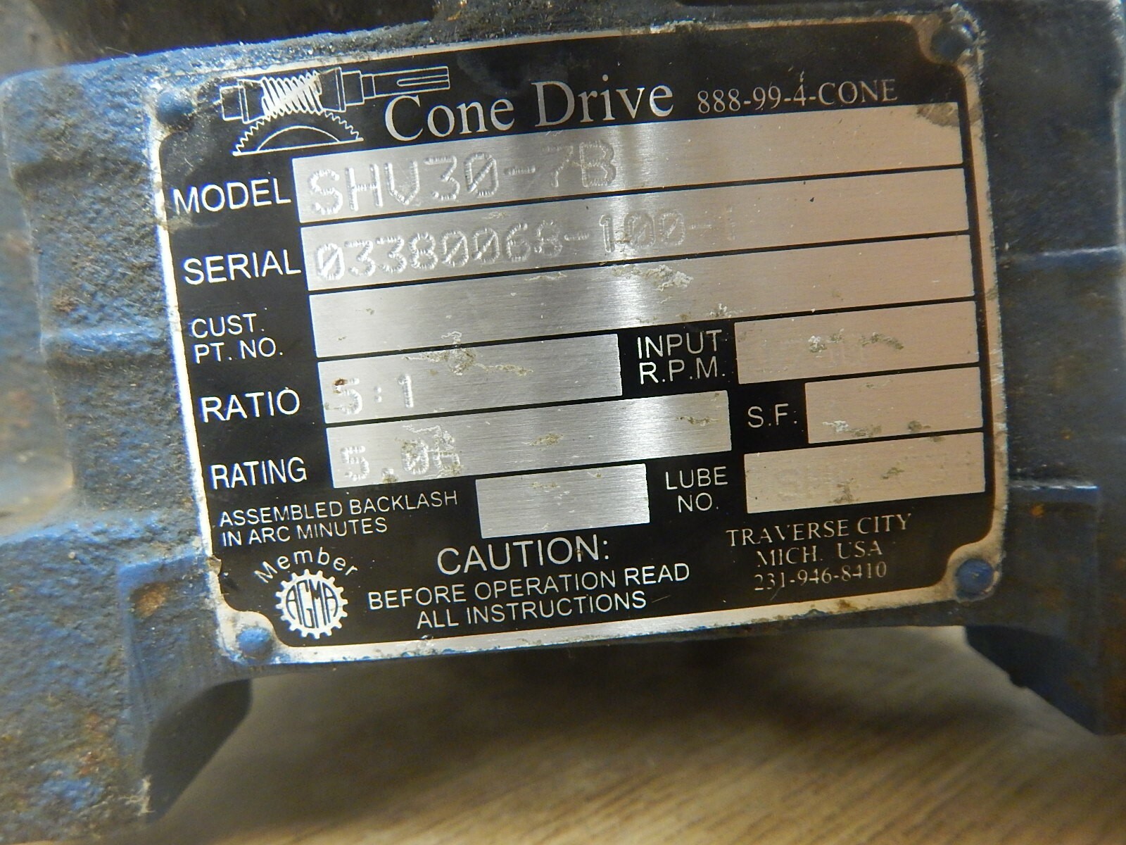 Cone Drive Gear Reducer 03380068-100-1 SHV30-7B *FREE SHIPPING*