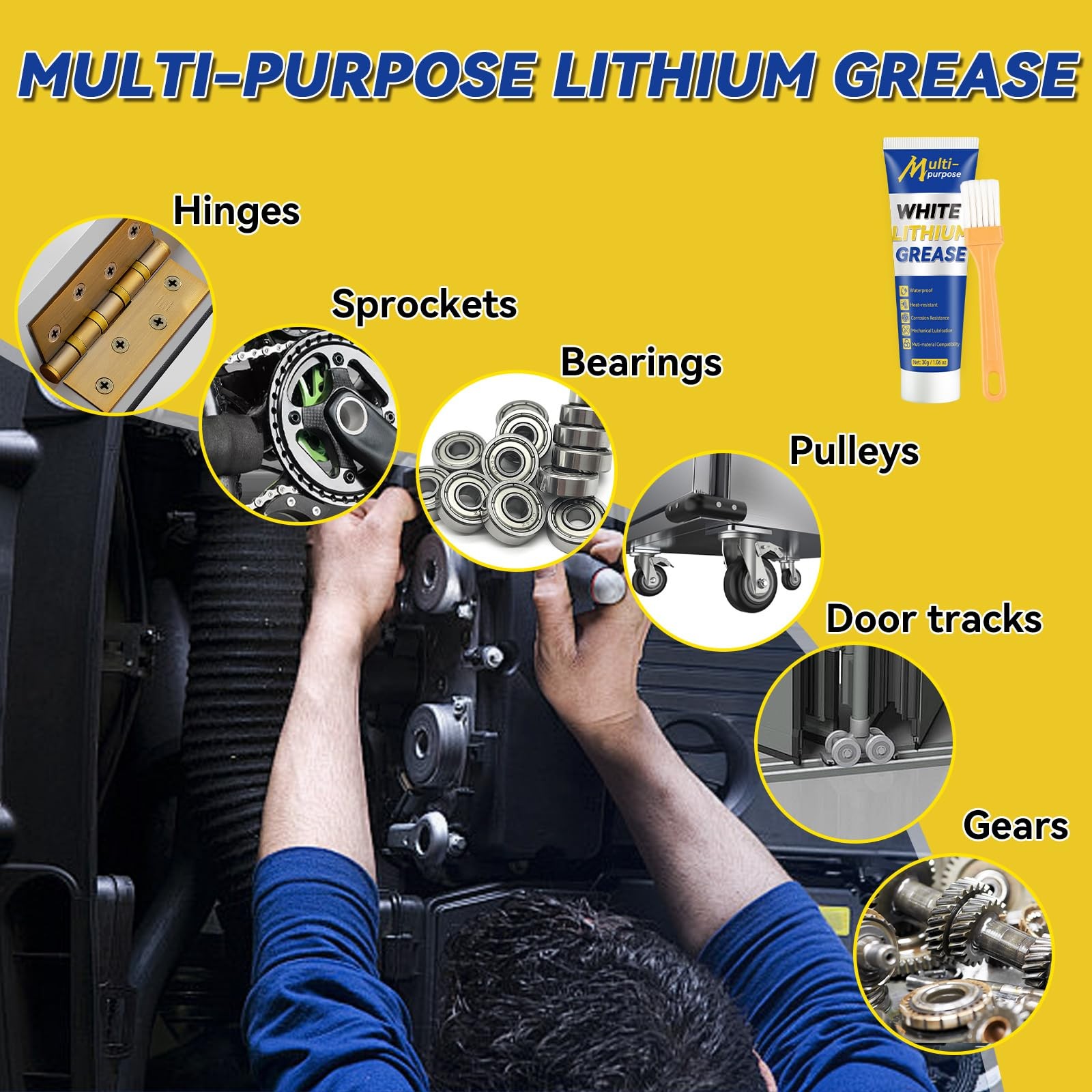 White Lithium Grease set Multi-Purpose Lubricant Tube with Tip New