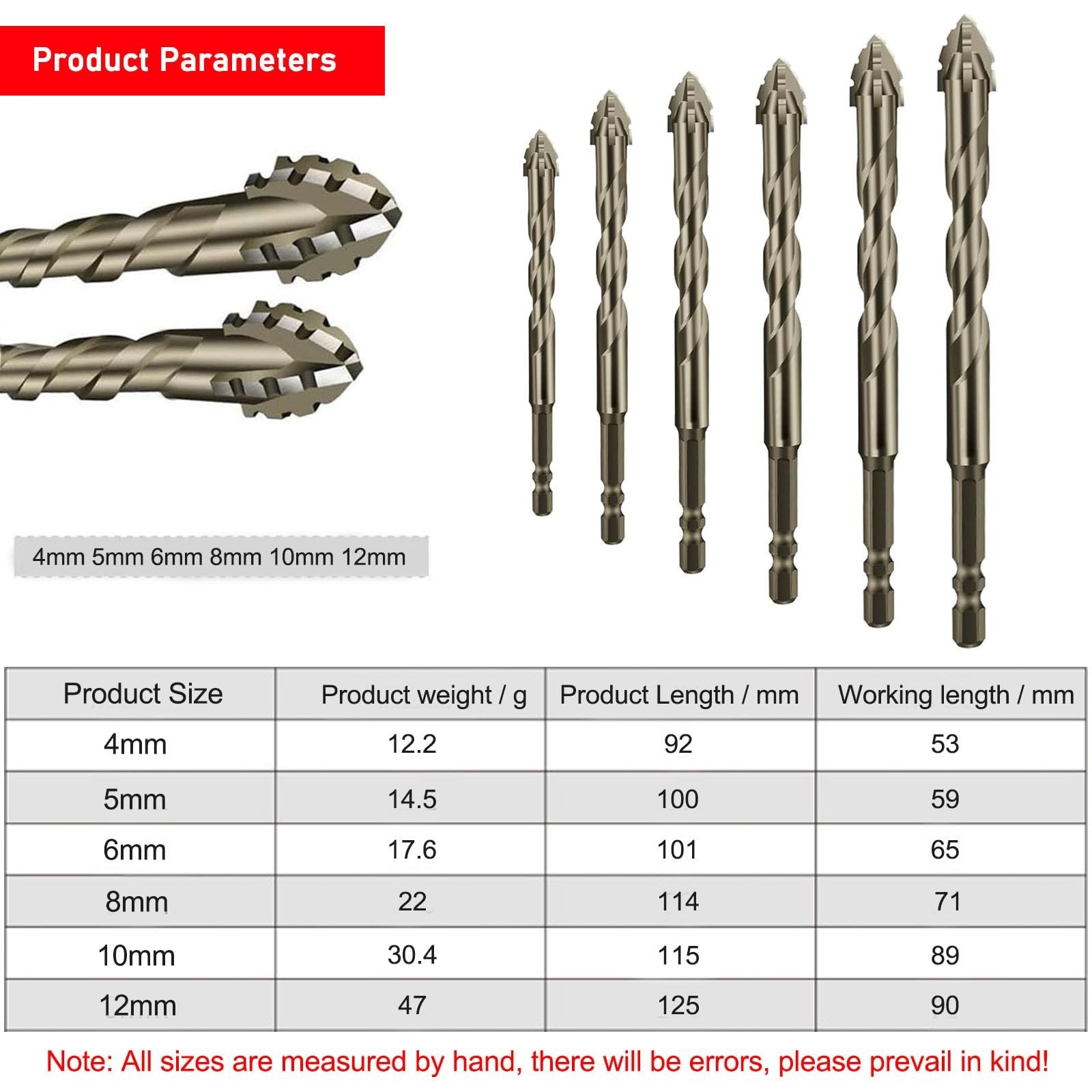 6PCS High-Strength Eccentric Twist Drill Bit Set – Four-Flute Sawtooth, Four-…