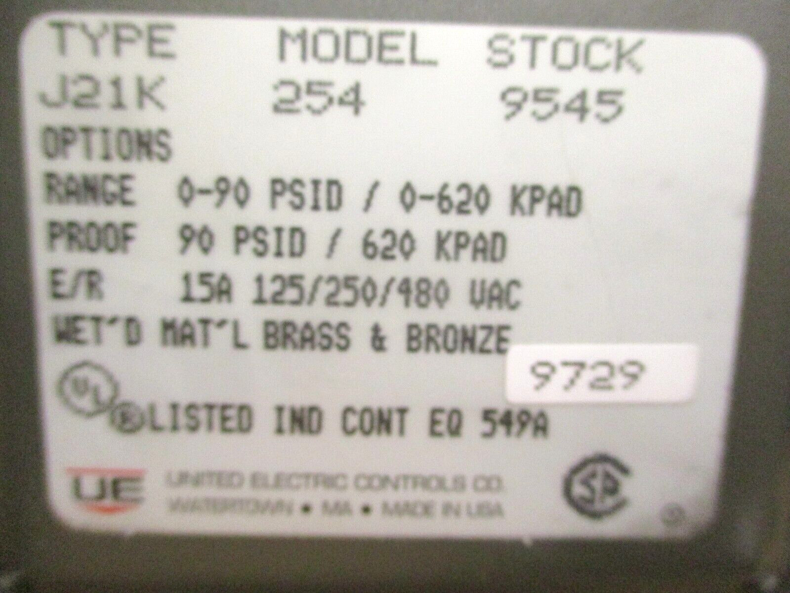 United Electric Controls J21K Model 254 Differential Pressure Control 49654HI