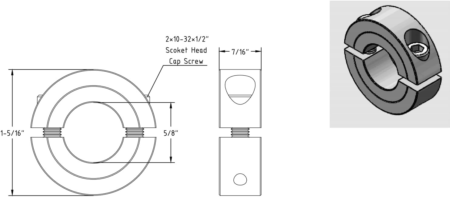 AZSSMUK 5/8″ Bore Double Split Clamp-On Shaft Collars of Carbon 5/8, Black