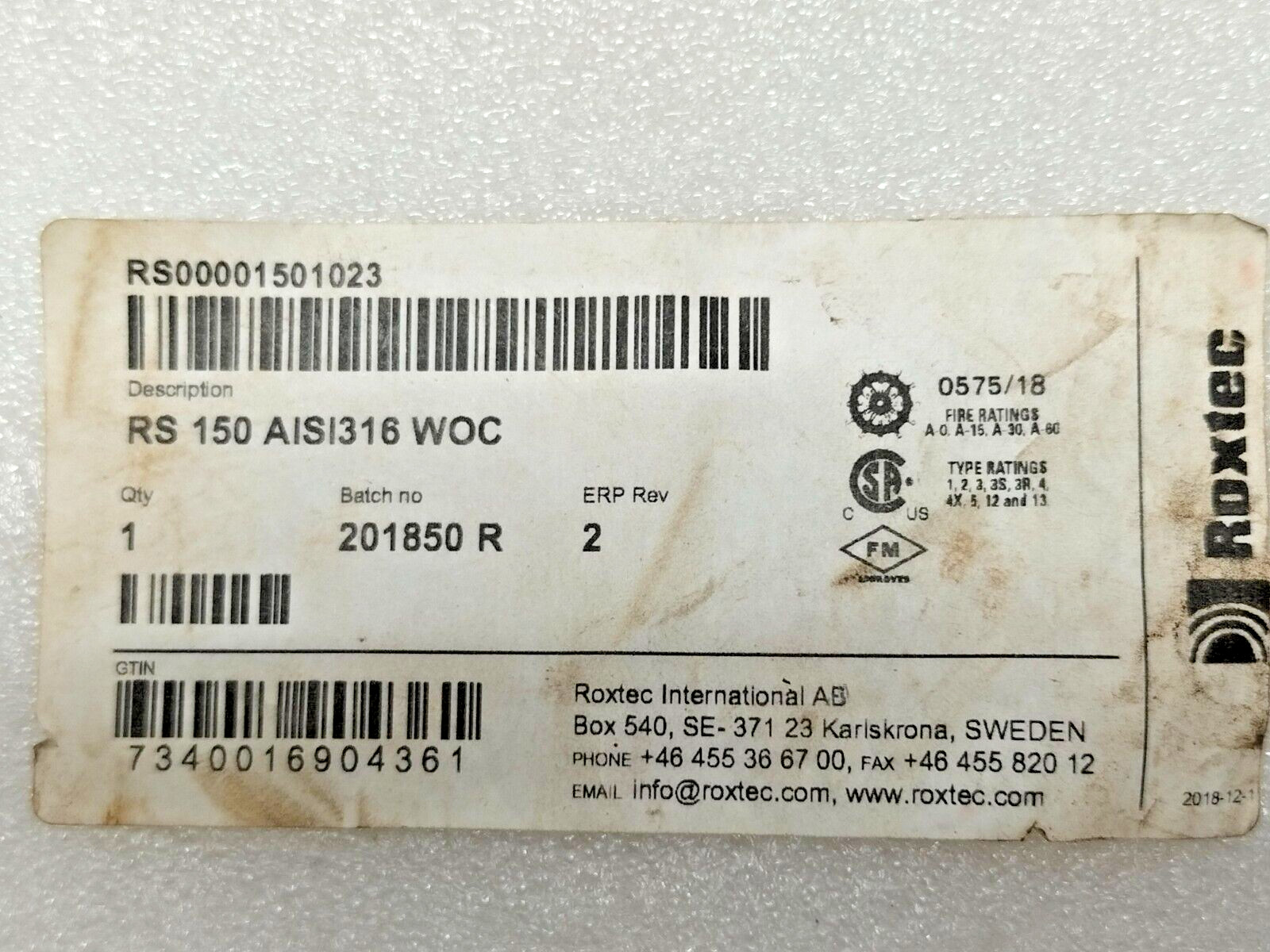 ROXTEC RS 150 AISI316 WOC ROUND SEAL FOR CABLE/PIPES RS00001501023