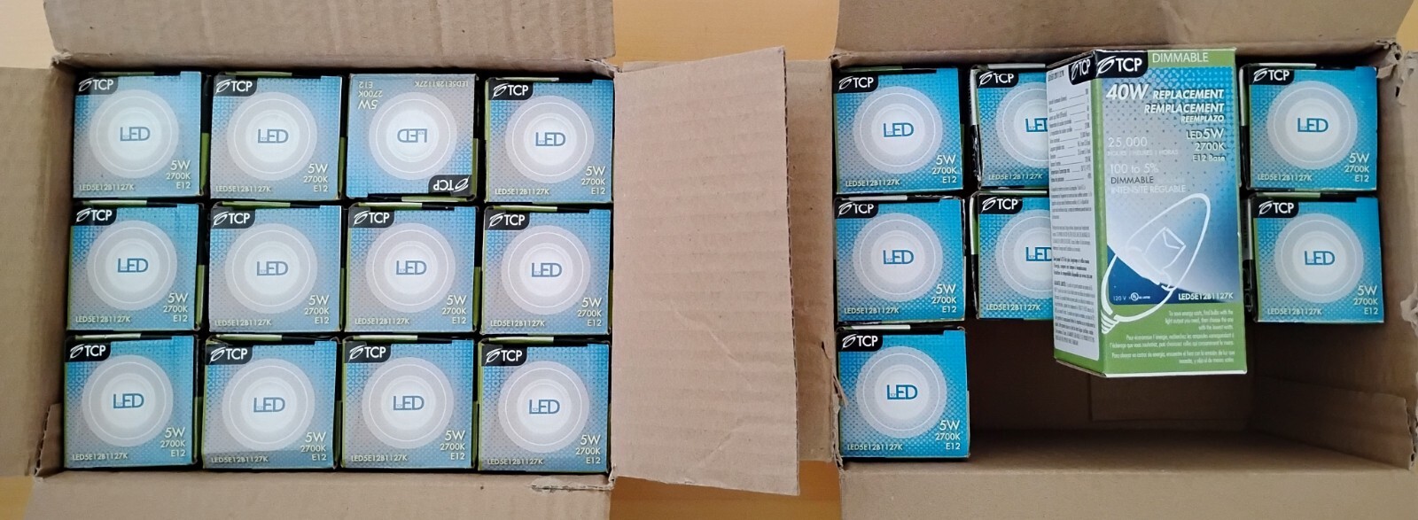 (22) TCP LED Dimmable Light Bulbs 5W 2700K LED5E12B1127K Brand New