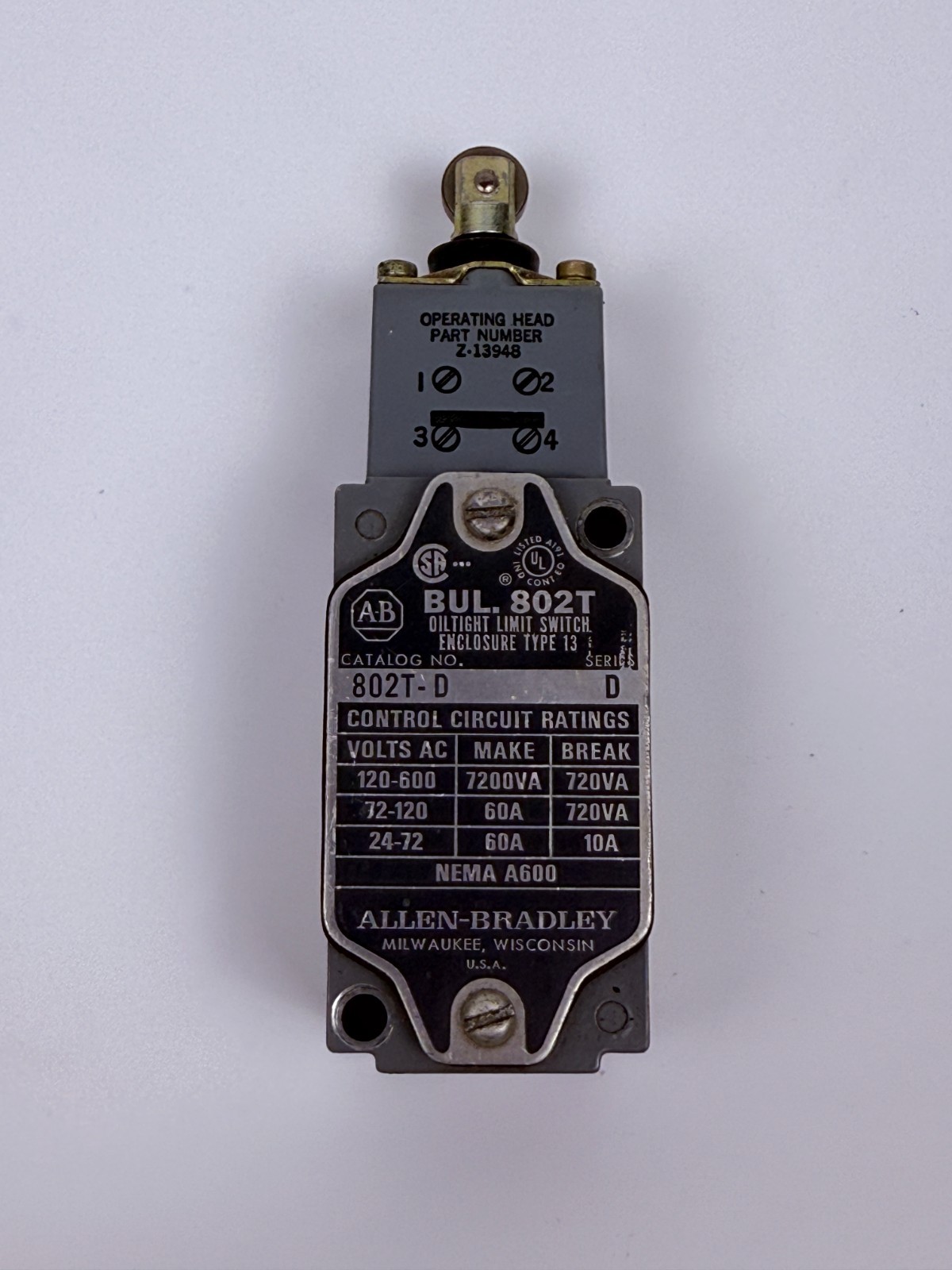 Allen-Bradley 802T-D Oiltight Limit Switch Enclosure Type 13 w/ Z-13948
