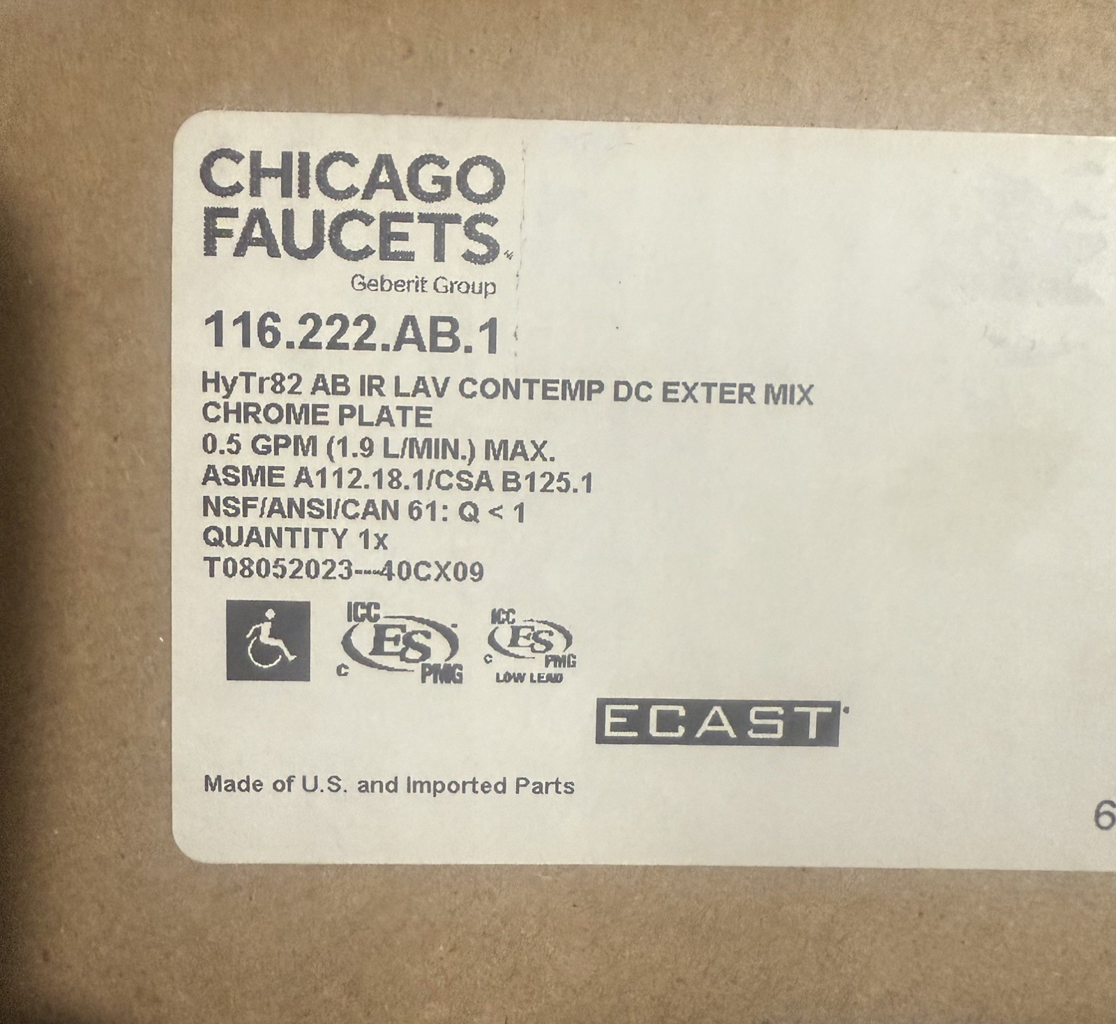 CHICAGO FAUCETS 116.222.AB.1 Mid Arc,Chrome,Chicago Faucets,HyTronic 5UTX1
