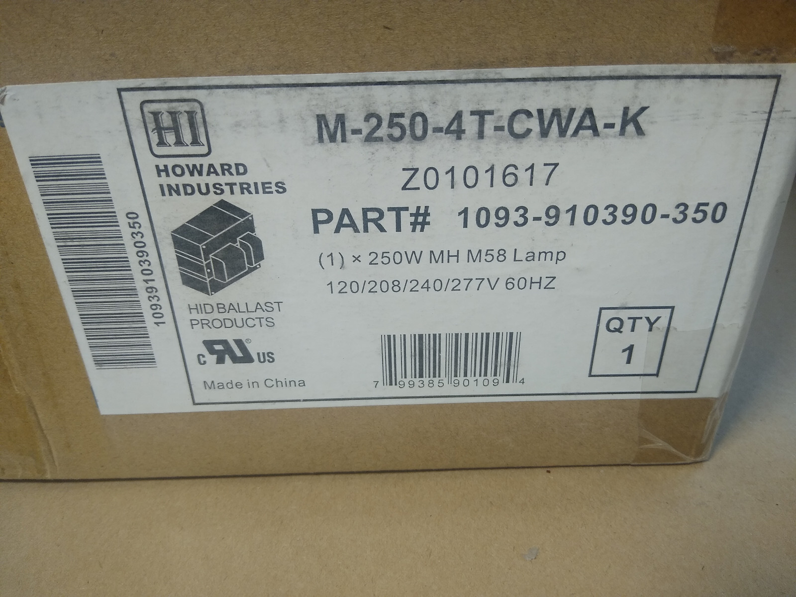 NEW HOWARD INDUSTRIES M-250-4T-CWA-K BALLAST KIT 1093-910390-350 High Intensity
