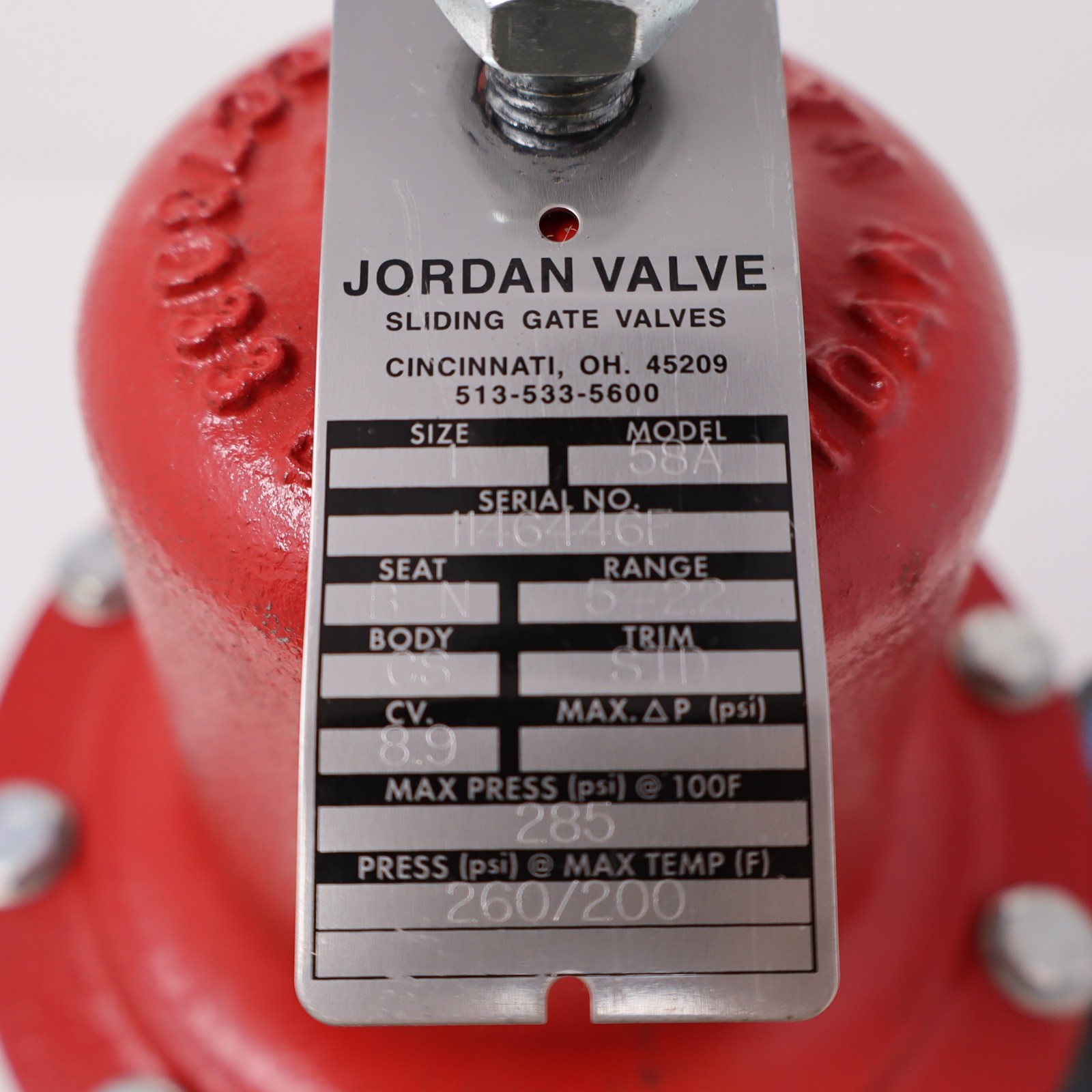 Jordan Valve Mark 58A Back Pressure Regulator 285psi-max CS Body