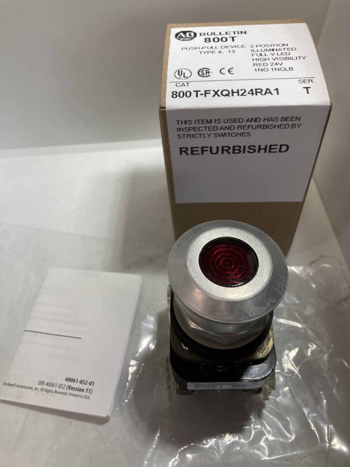 ALLEN BRADLEY 800T-FXQH24RA1 PUSH PULL 2 POS ILL LED RED 24V 1NO/1NCLB SERIES T