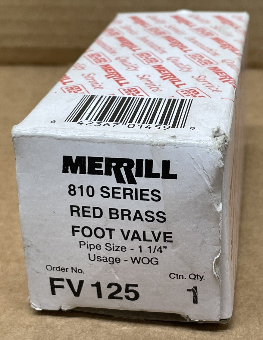 Merrill FV125 Foot Valve 1-1/4” 810 Series Red Brass NEW IN ORIGINAL BOX
