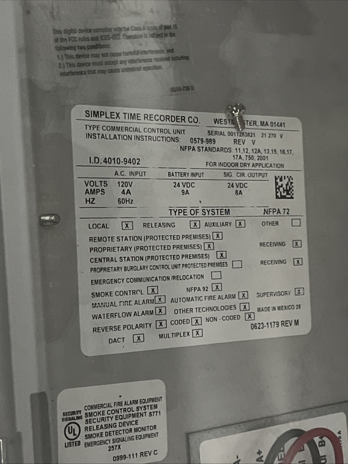 Simplex 4010-9402 Enclosure ONLY
