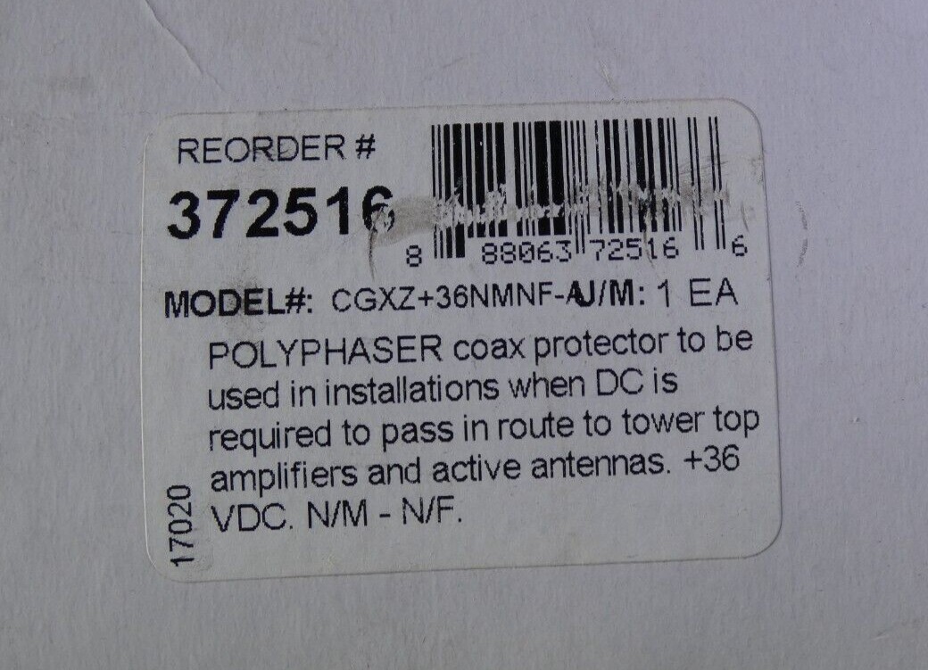 New old stock PolyPhaser CGXZ+36NMNF-A Lightning / Surge Protector 400-1200MHz