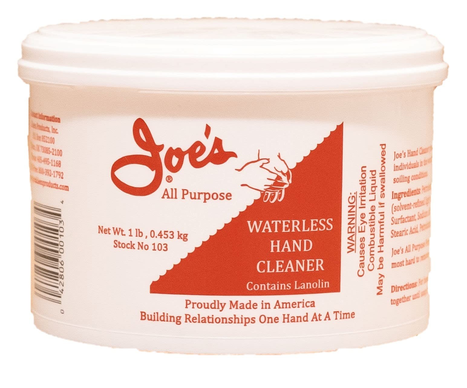 Joe’s All Purpose Waterless Hand Cleaner 1 lb. Contains Lanolin Made In USA