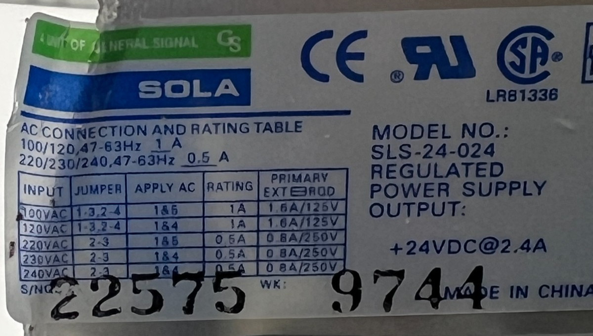 SOLA SLS-24-024 REGULATED POWER SUPPLY OAL 5-5/8″