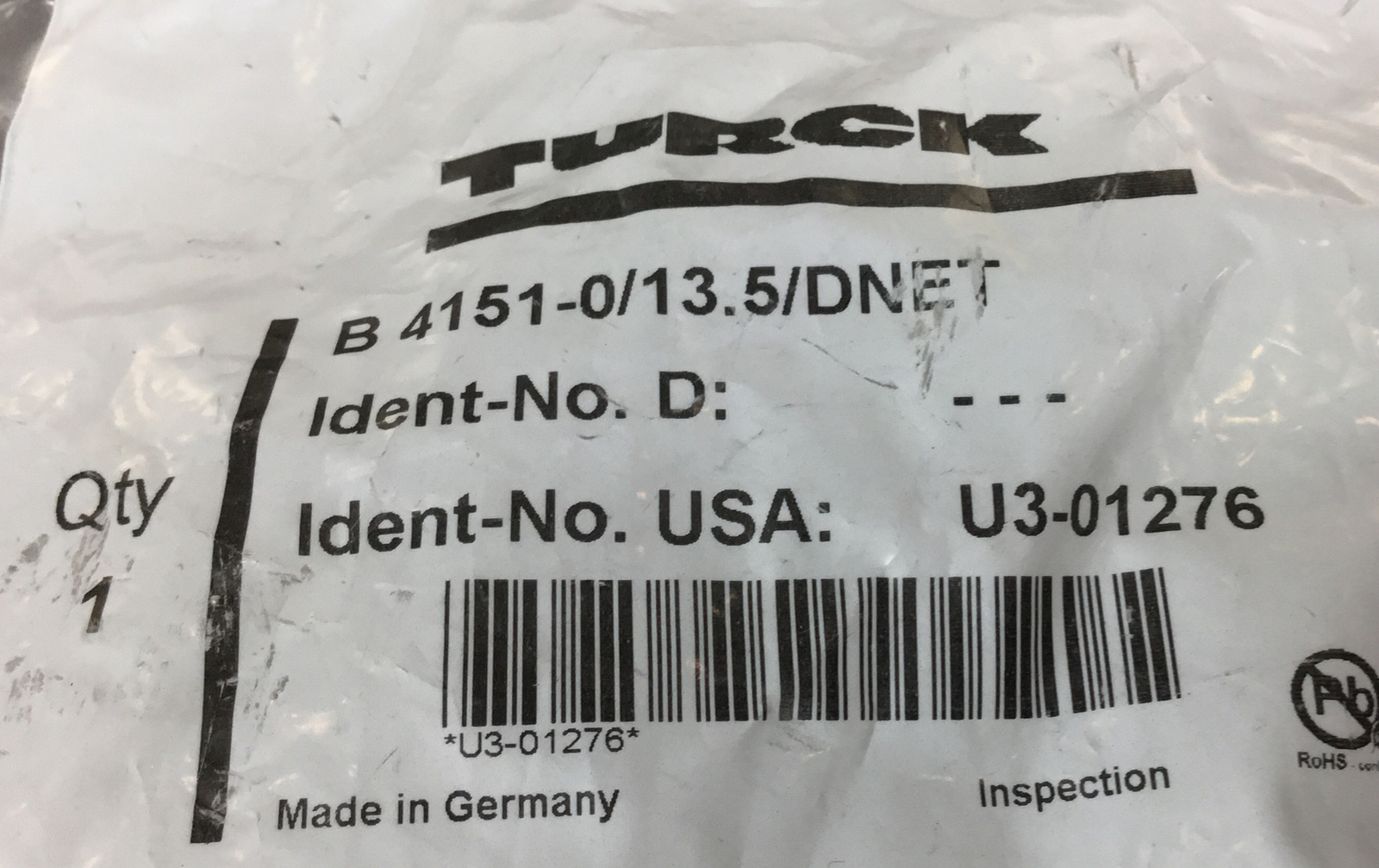 Turck B 4151-0/13.5/DNET Circular Socket Connector U3-01276. 5B-4/7