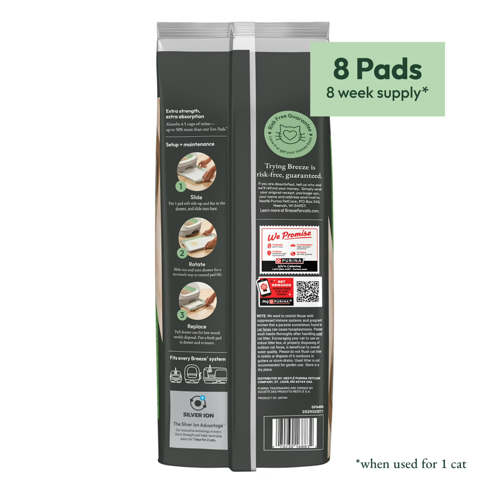 (4 pack) Purina Tidy Cats Breeze Absorbent Cat Litter Pads, Odor Control, 8 ct