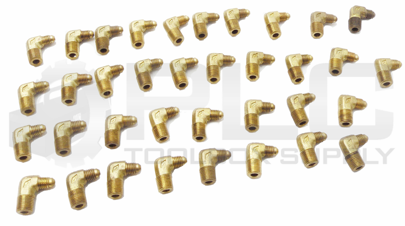 LOT OF 36 NEW 7/16″ OD MALE X 5/16″ OD MALE FLARE 90° ELBOW FITTINGS BRASS