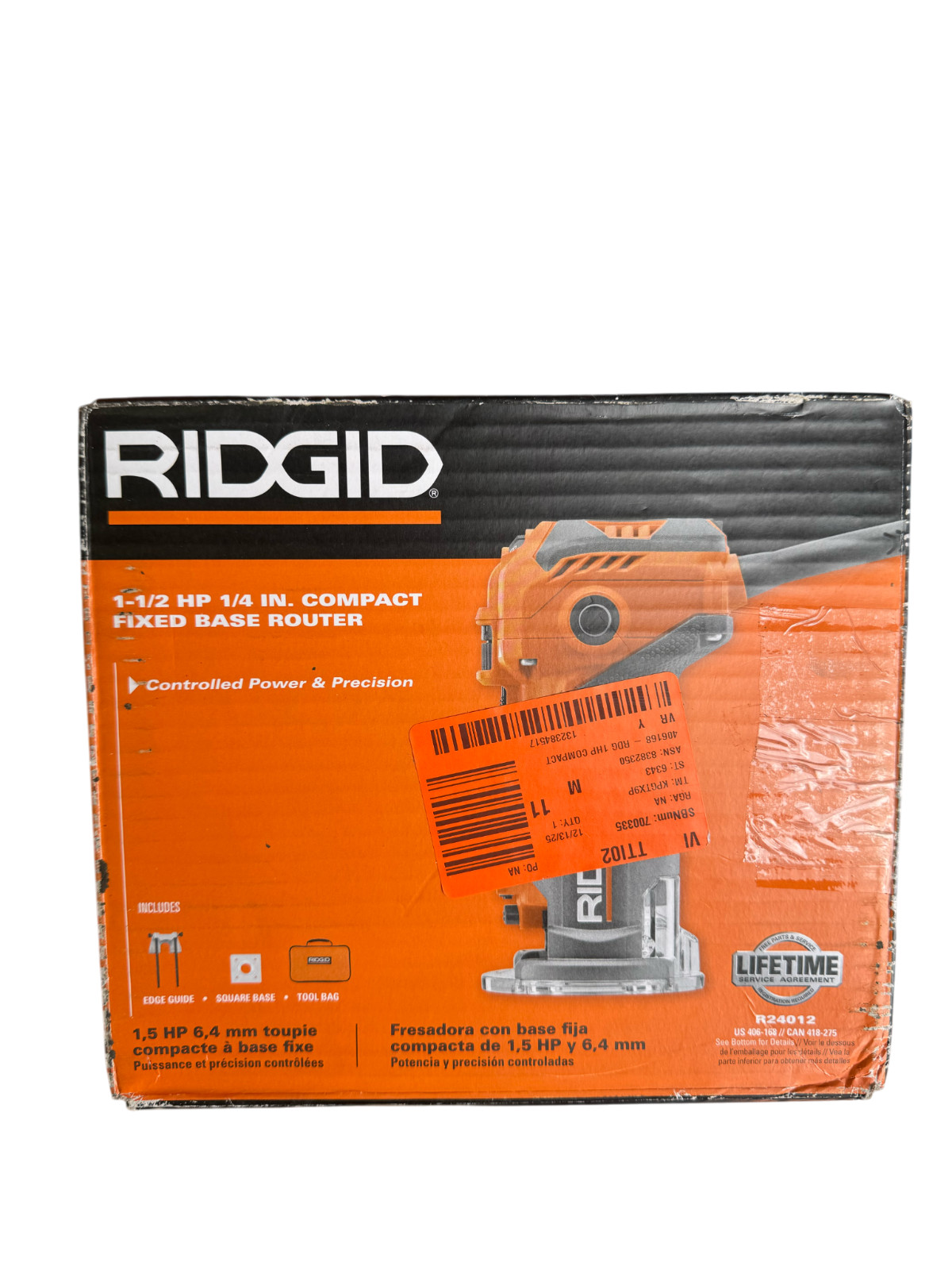 Ridgid R24012 1.5 HP 1/4 In. Corded Compact Fixed Base Router- Open Box
