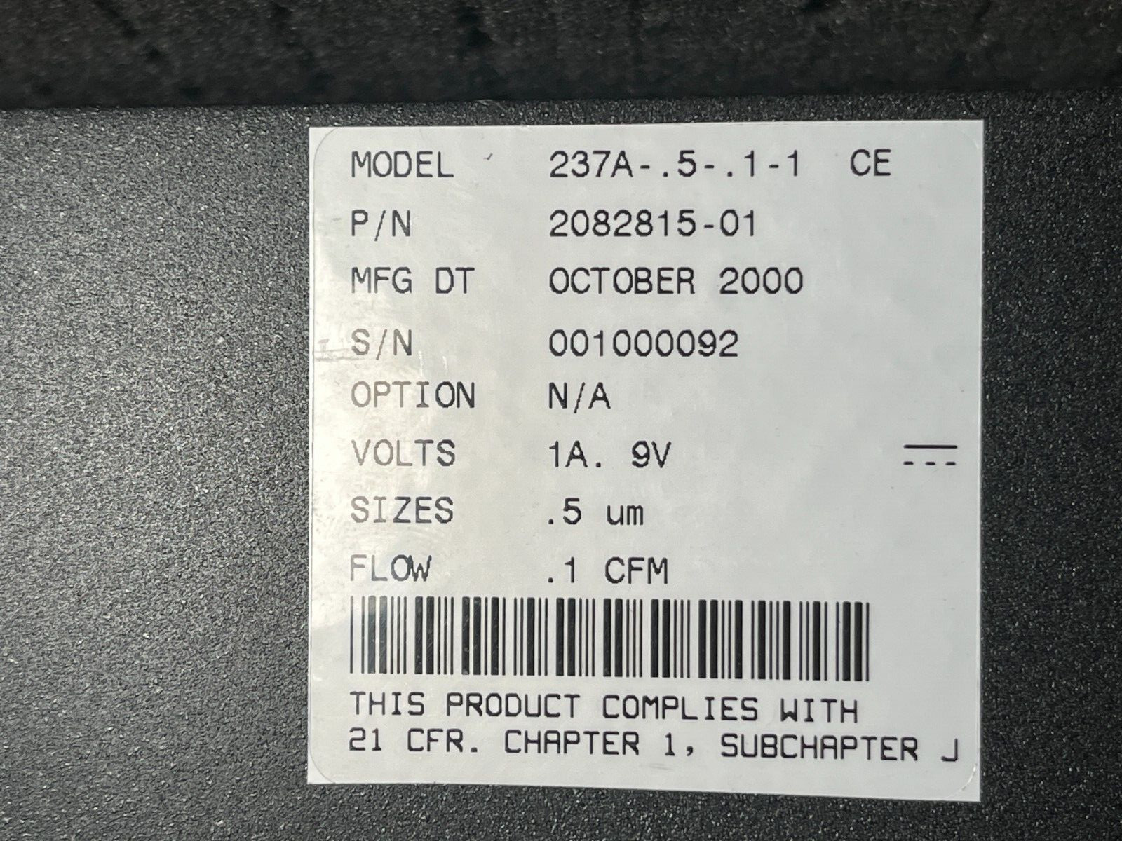 MET ONE 237A-.5-.1-1 LASER PARTICAL COUNTER P/N 2082815-01