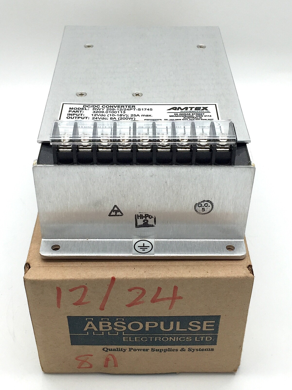 ABSOPULSE Amtex Electronics DC/DC Converter 200W 24VDC 8A 3209.0100113