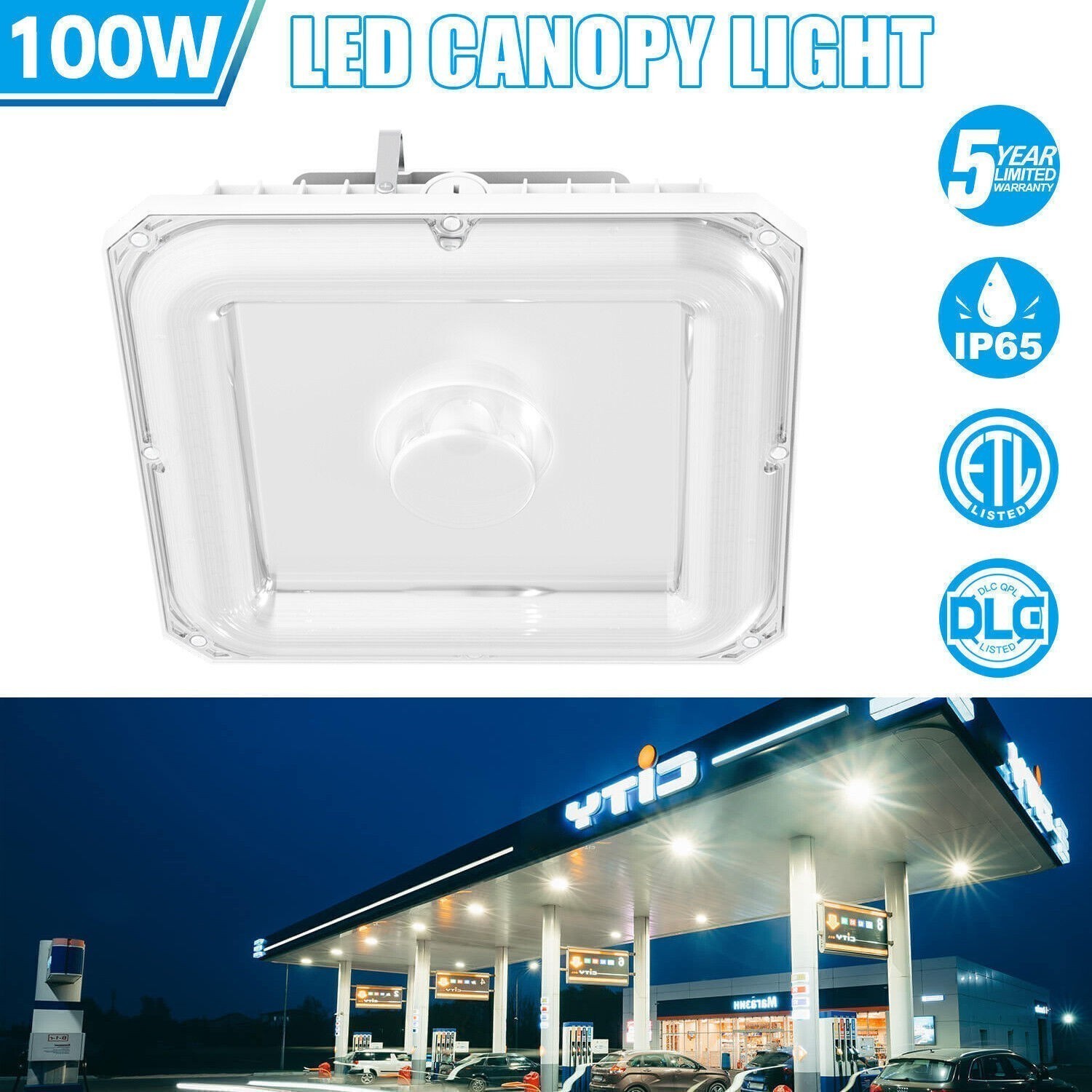 2PACK 100W LED Gas Station Canopy Light 13,500LM Commercial Parking Garage Light