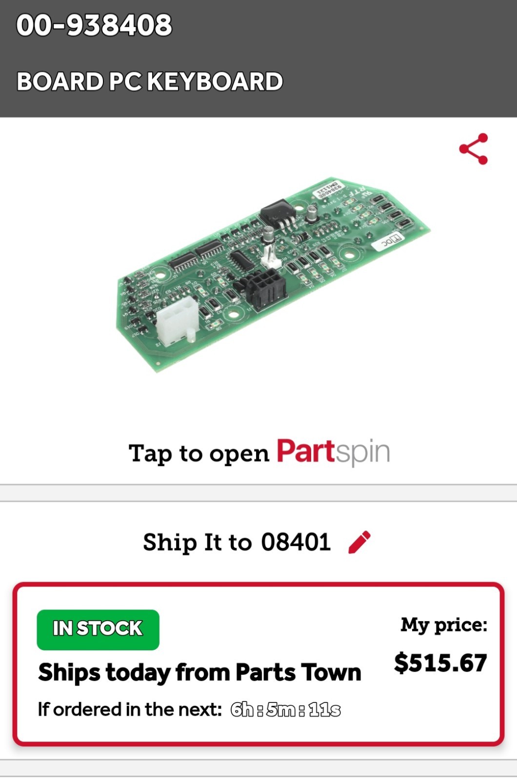00-938408 Board PC Hobart, Keyboard Brand New Free Shipping OEM