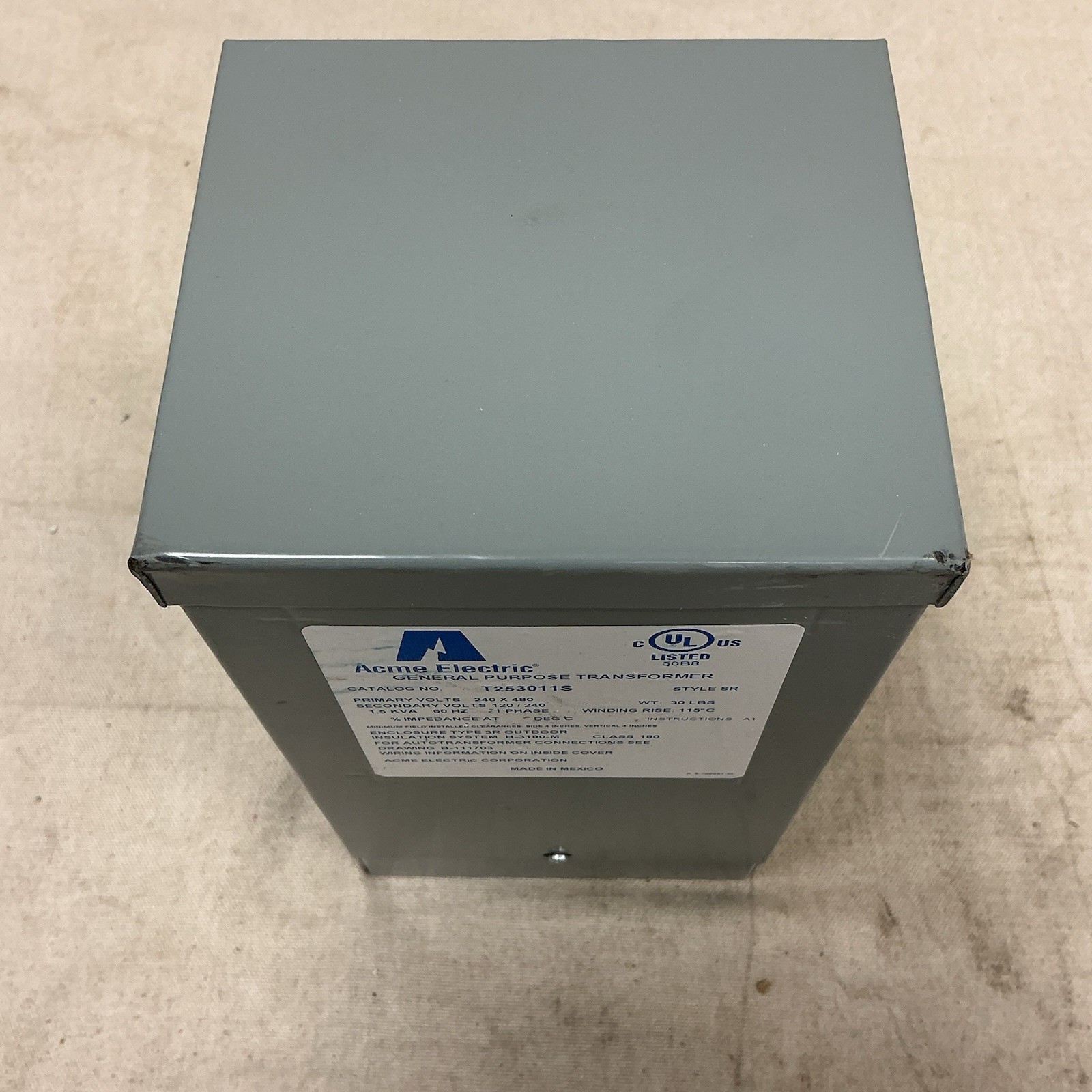 ACME ELECTRIC T253011S Dry Type Power Distribution Transformer 240/480V 120/240V