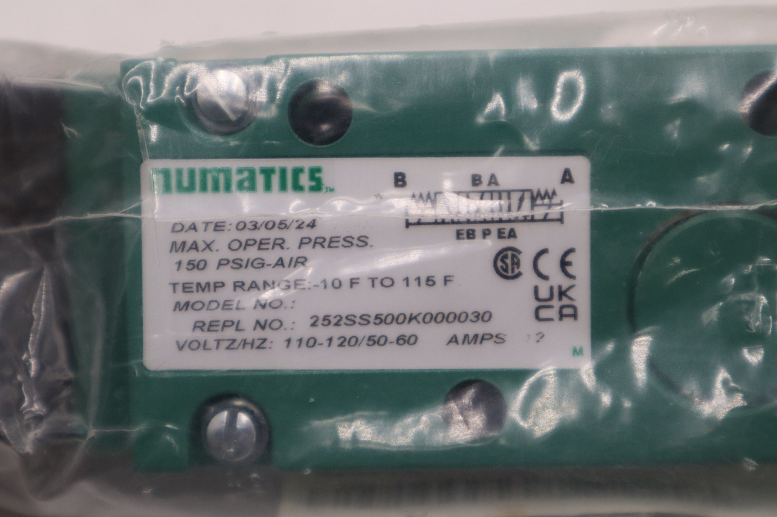 NEW NUMATICS 252SS500K000030 110-120V .12A 150PSI STOCK H1449