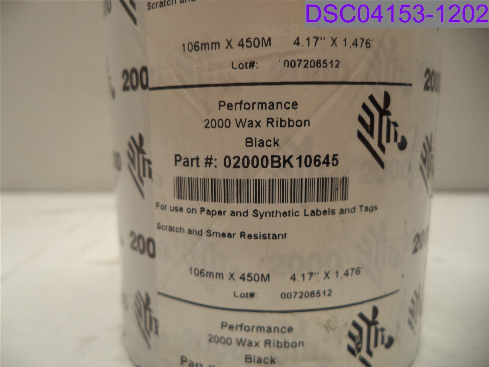 Zebra Wax Ribbon Black 4.17″ x 1,476′ P/N 02000BK10645