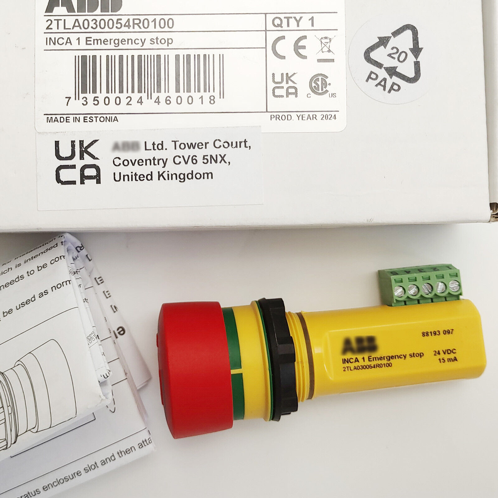 1 ABB INCA 1 2TLA030054R0100 Emergency Stop Button Free delivery 2TLA030054R0100