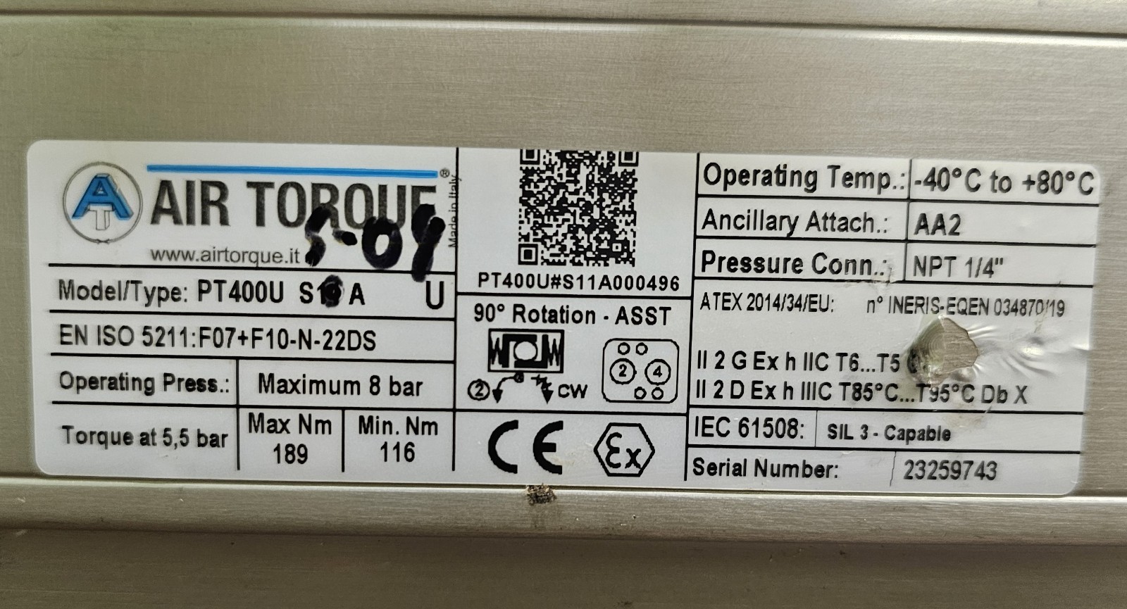 Air Torque PT400U Pneumatic Valve Actuator w/ Westlock Controls 9479NBY2B2M0600