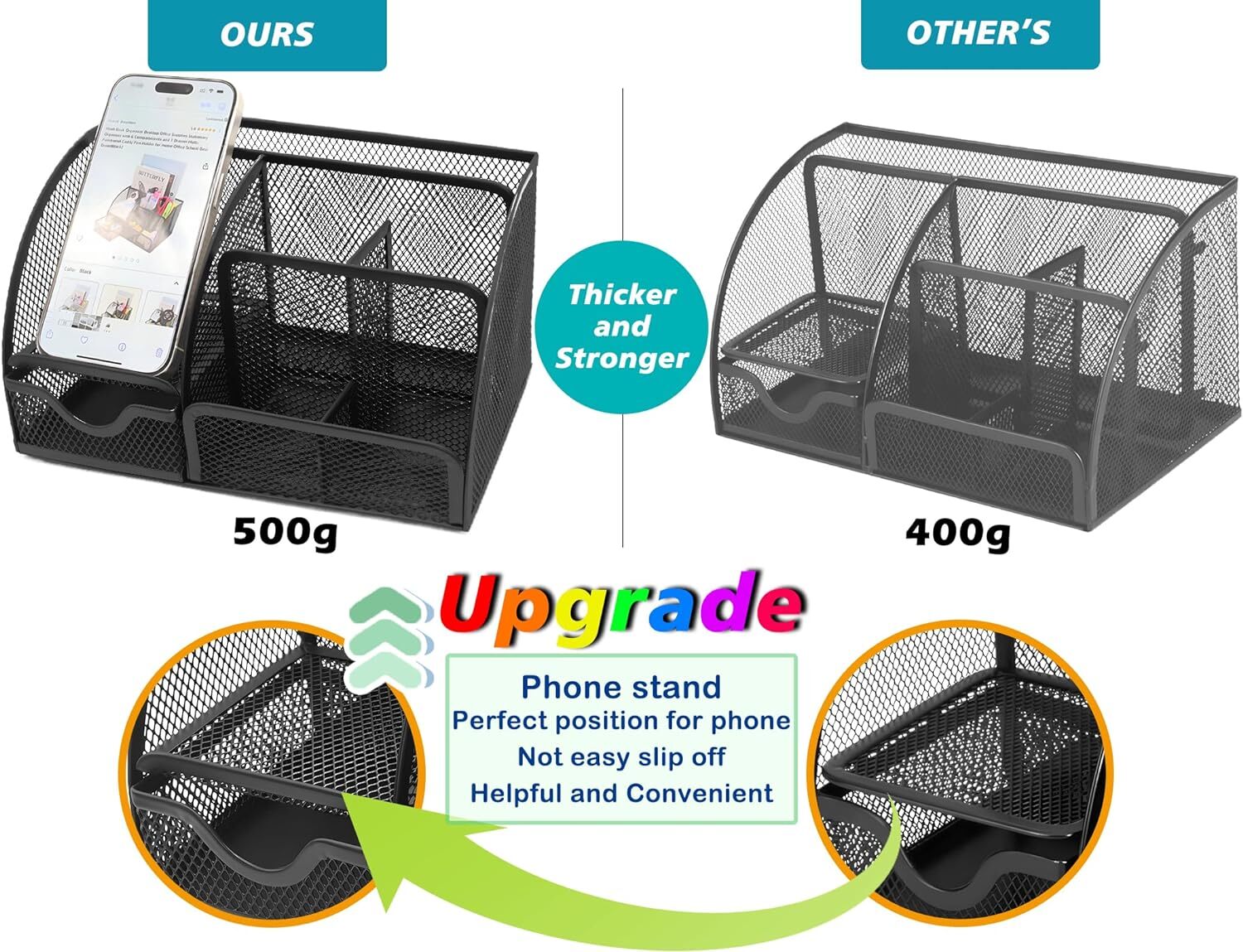Mesh Desk Organizer Desktop Office Supplies Stationary with 6 Black