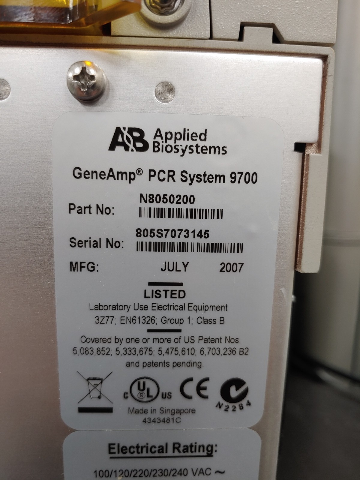 APPLIED BIOSYSTEMS GeneAmp PCR System 9700 PN N8050200