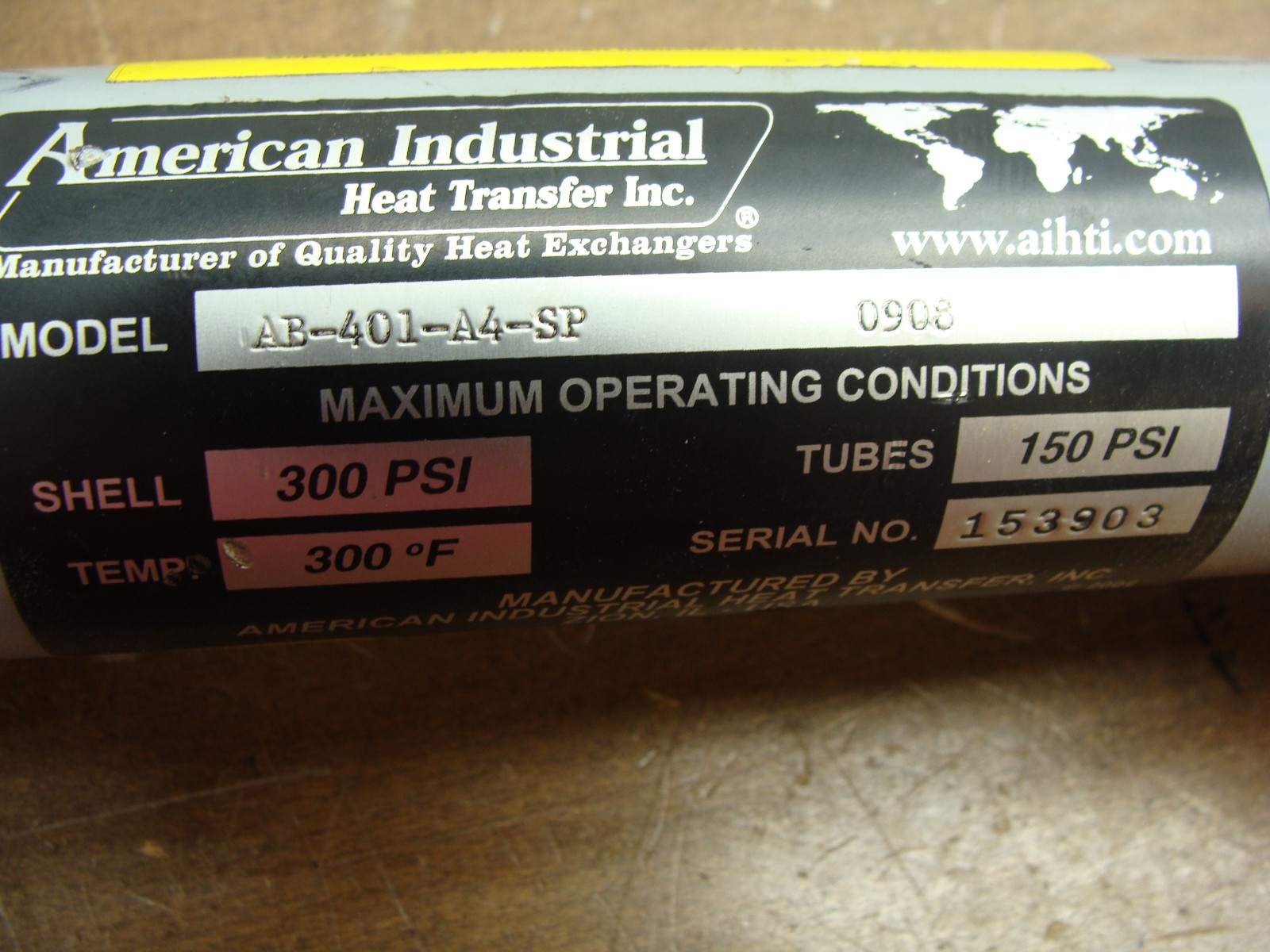 AMERICAN INDUSTRIAL HEAT TRANSFER INC. HEAT EXCHANGER AB-401-A4-SP 300PSI 300°F
