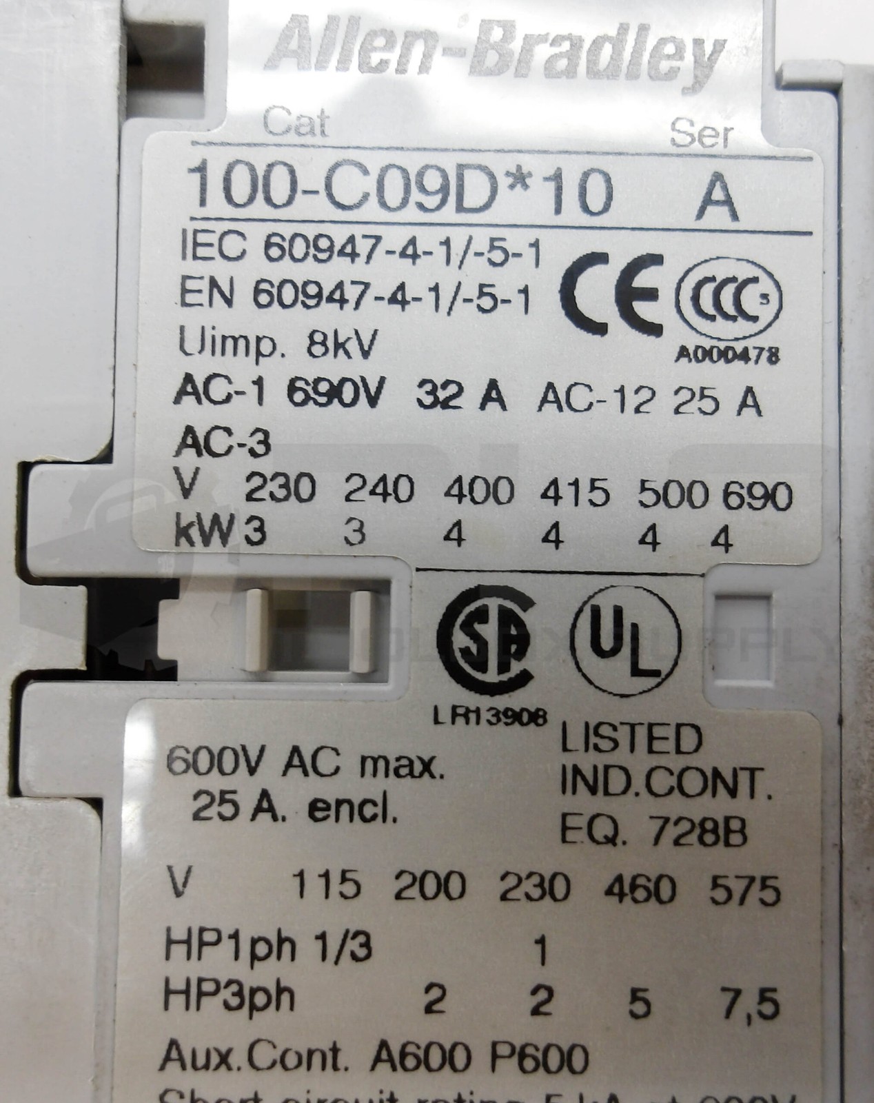 ALLEN BRADLEY 100-C09D*10 /A CONTACTOR W/ 193-EA4CB /B OVERLOAD RELAY