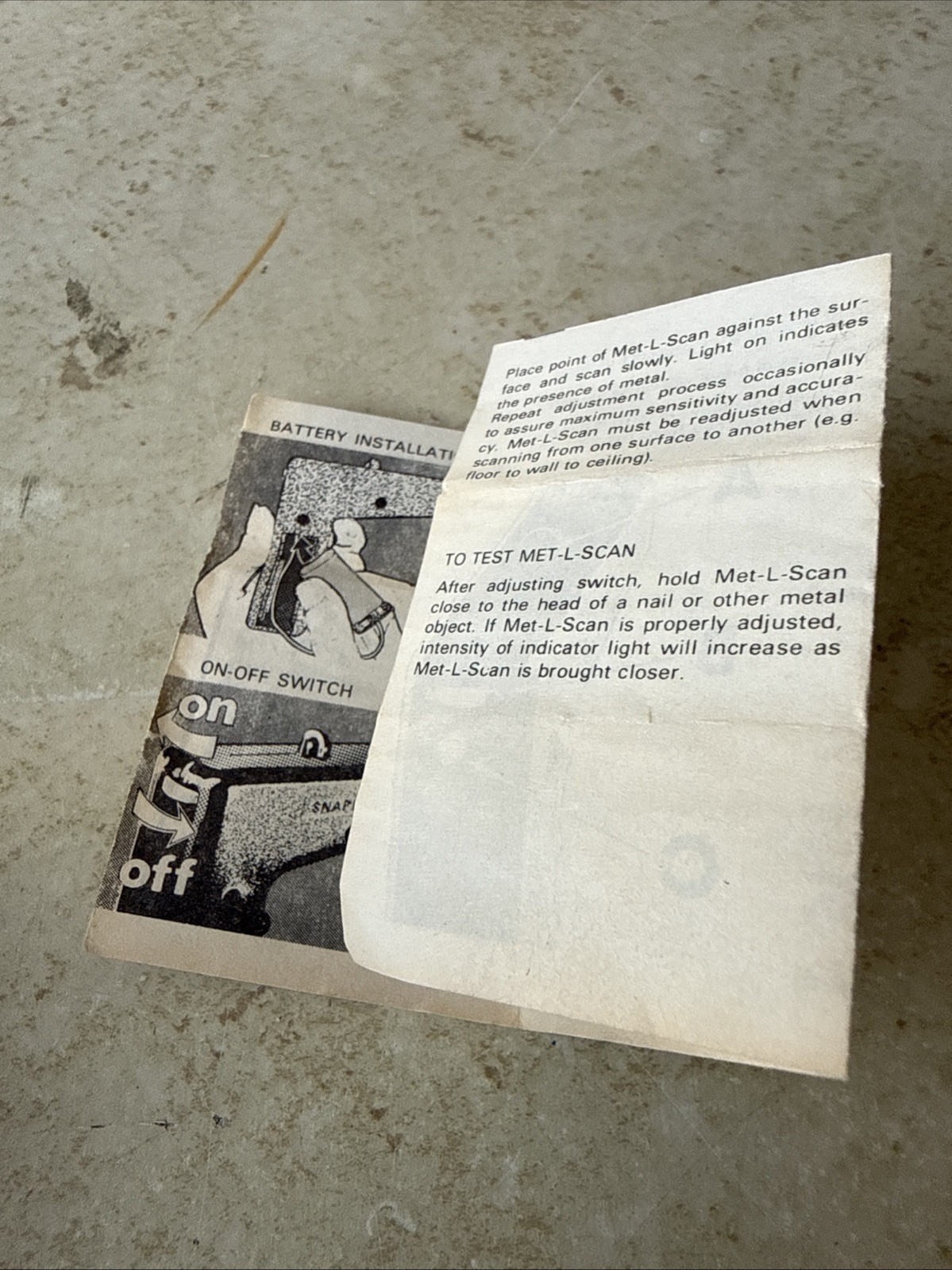 Vintage Snapit Met-L-Scan Instructions Only