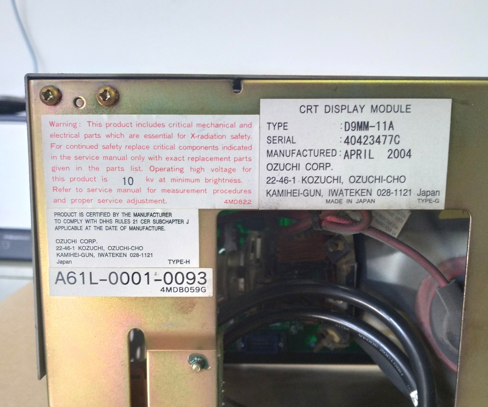 FANUC A61L-0001-0093 SERIES OI-TB CRT DISPLAY MODULE D9MM-11A, FROM KIA KIT 450