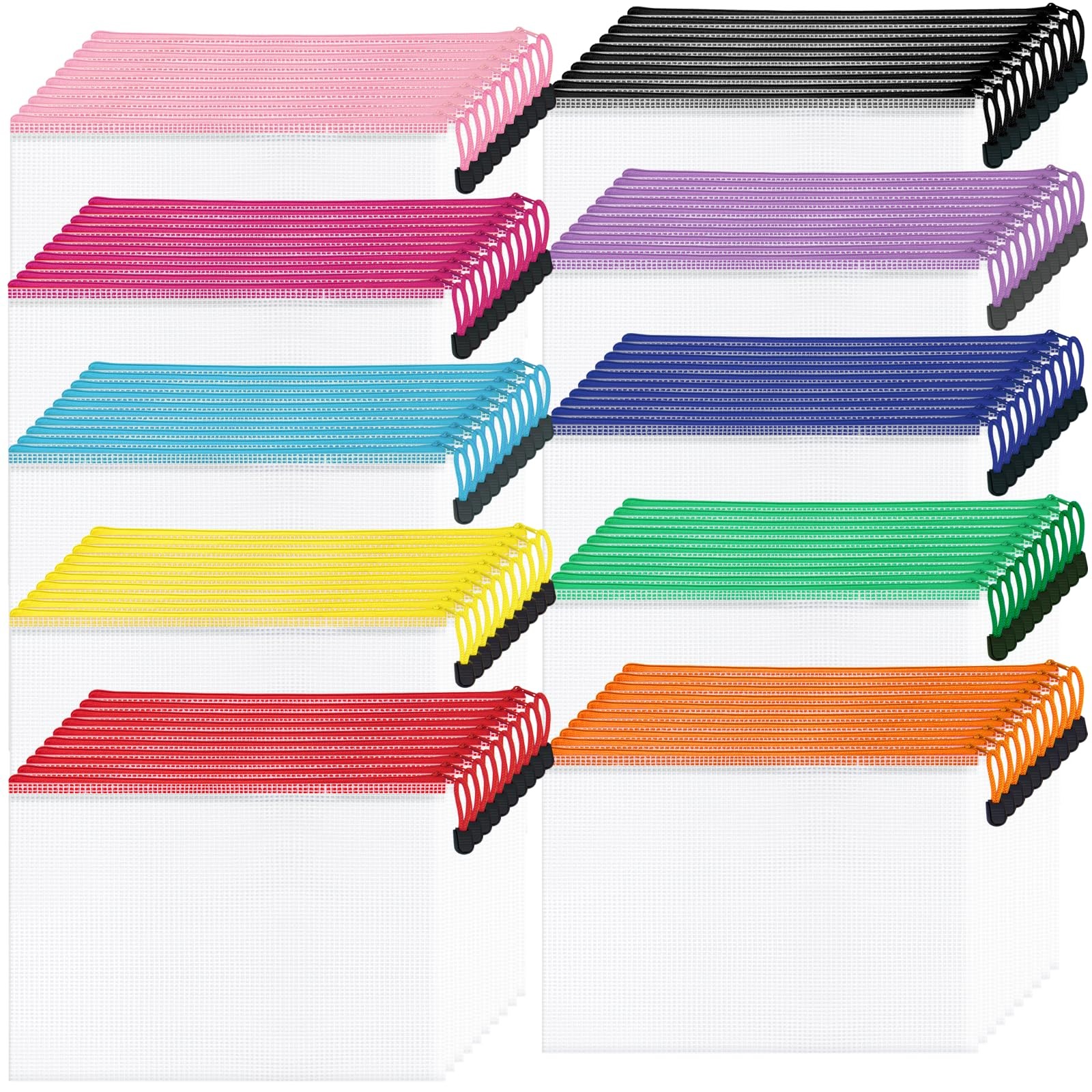 Aubeco 100Pack Mesh Zipper Pouch Bags, Waterproof A4 Letter Size Document Zipper