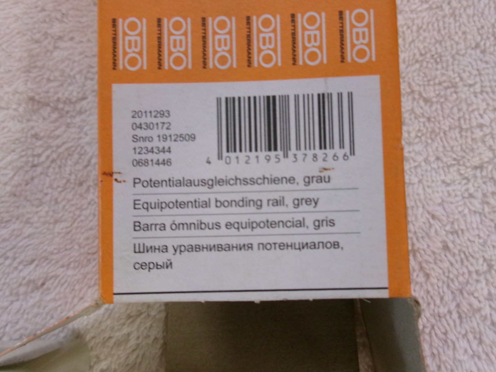 NIB OBO BETTERMANN Equipotential Bonding Rail grey 1809 5015073