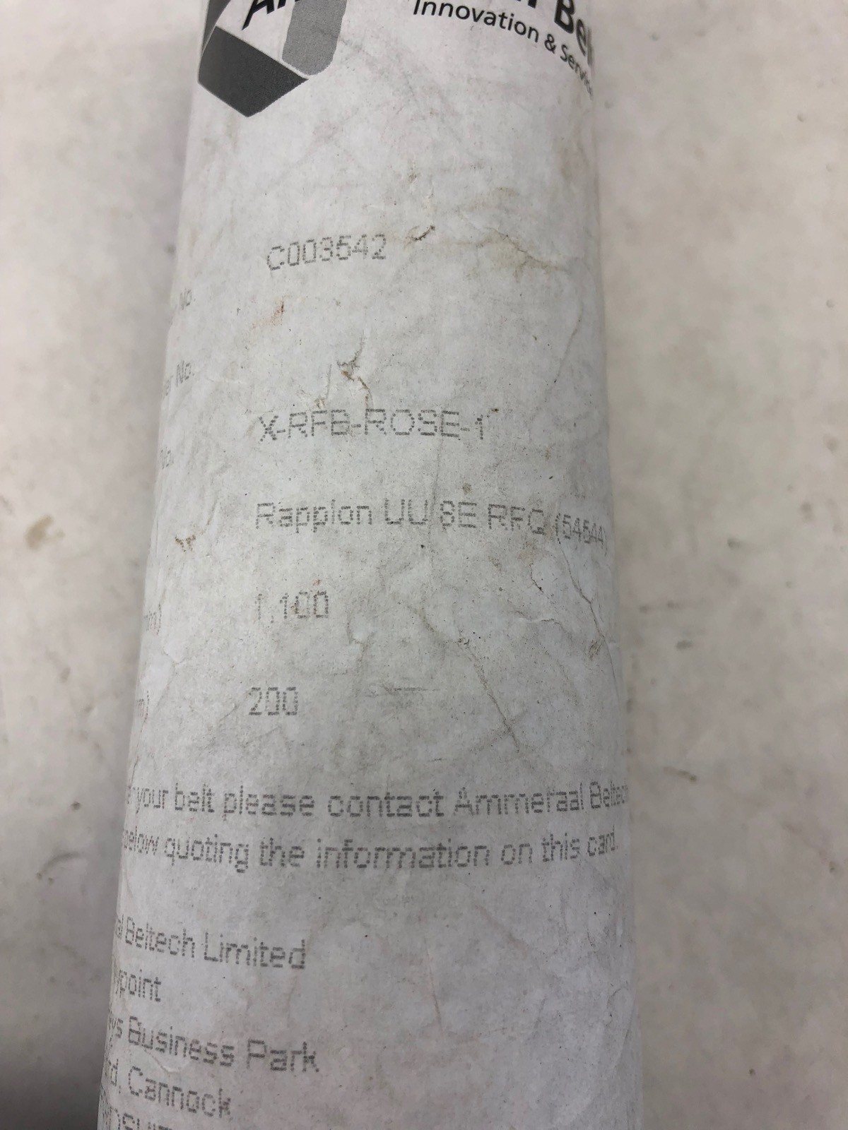 NEW AMMERAAL X-RFB-ROSE-1 CONVEYOR BELT 1100MM LENGTH 200MM WIDTH, (TLO)