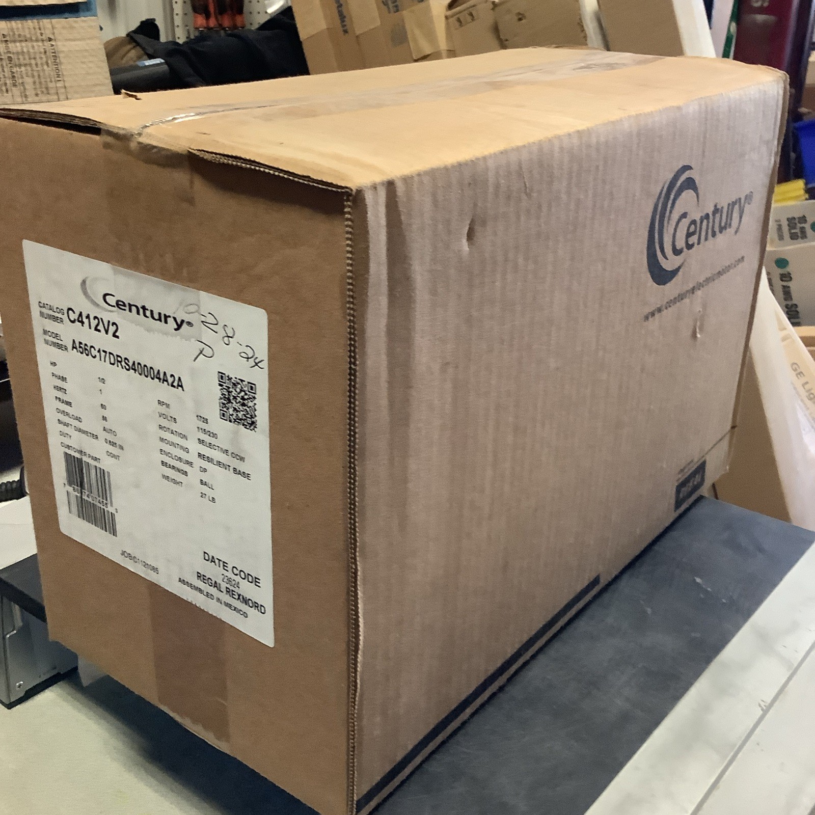 CENTURY C412V2 Motor, 1/2 HP, 1725 rpm, 56 Frame, 115/208-230V