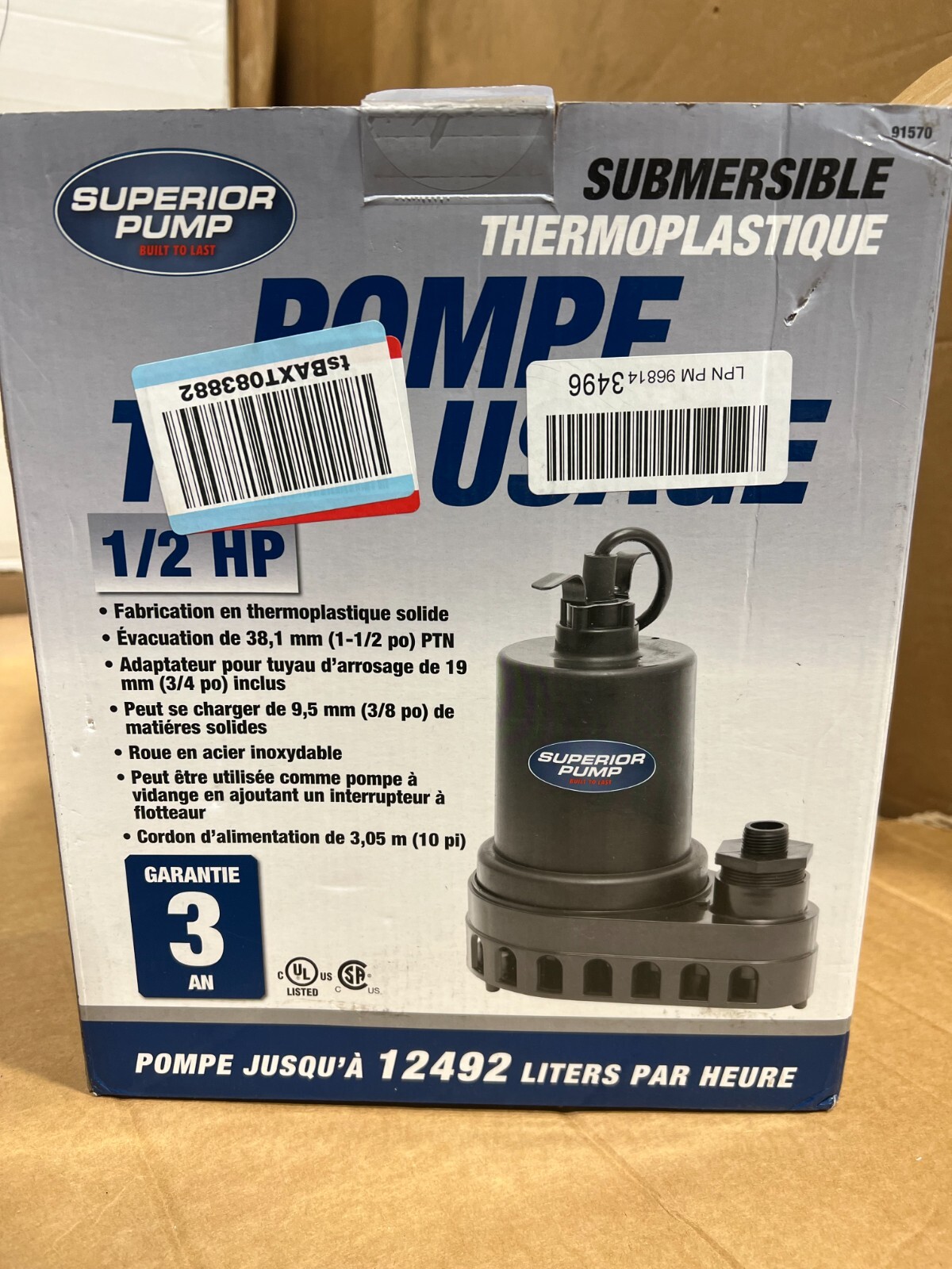 Superior Pump Thermoplastic Submersible Utility Pump 1/2 HP MODELS: 91270/25 ..