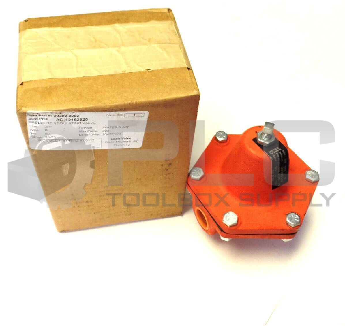 NEW CASH VALVE 20300-0050 PRESSURE REGULATING, 3/4″, WATER & AIR, MAX PRESS 200